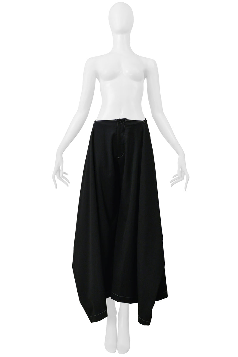 Y'S BY YOHJI YAMAMOTO BLACK CAPE TOP AND PANTS ENSEMBLE WITH WHITE STITCHING