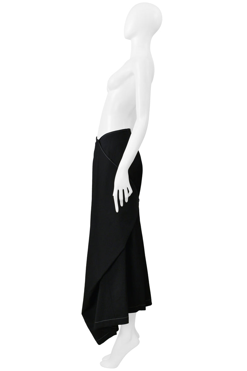 Y'S BY YOHJI YAMAMOTO BLACK CAPE TOP AND PANTS ENSEMBLE WITH WHITE STITCHING