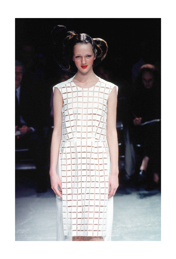 COMME DES GARCONS NAVY LACE ANGLAISE OVERLAY SHIFT DRESS 1999