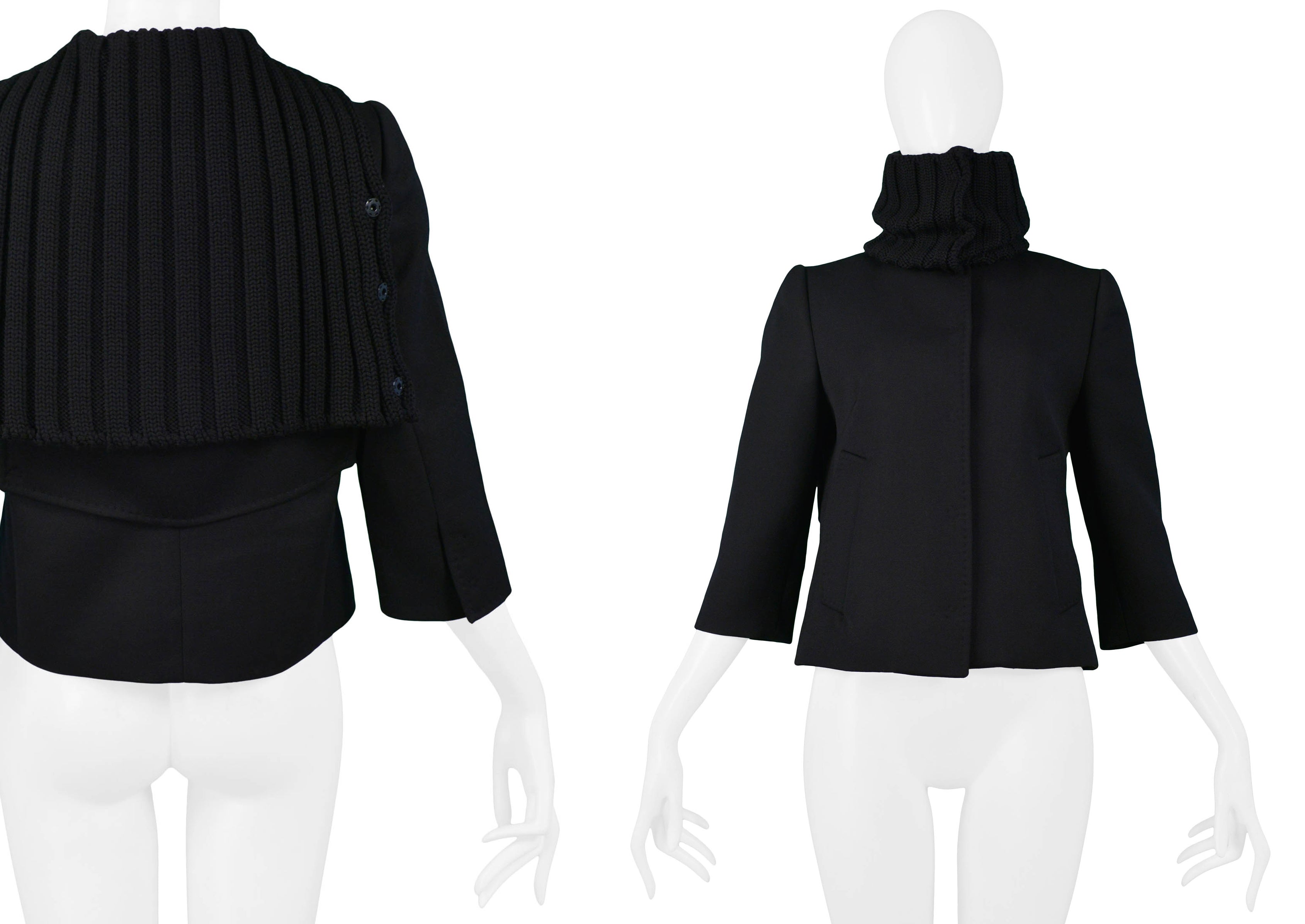 DOLCE BLACK WOOL JACKET WITH RIB KNIT COLLAR