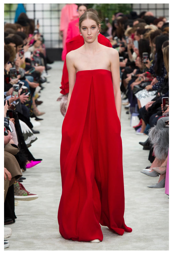 VALENTINO RED STRAPLESS SILK EVENING JUMPSUIT WITH POCKETS 2018