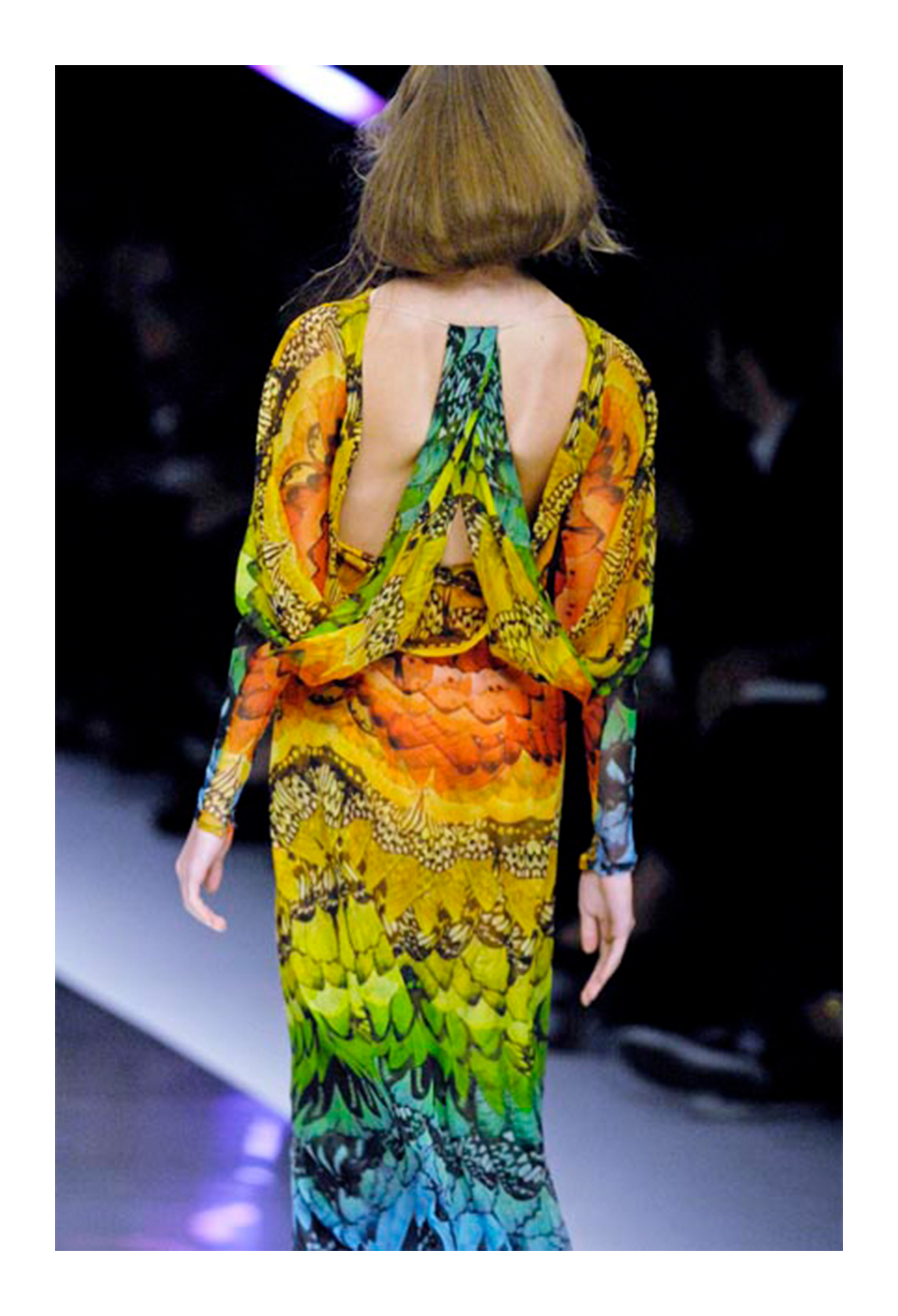ALEXANDER MCQUEEN LA DAME BLEUE COLLECTION RAINBOW BUTTERFLY GOWN 2008