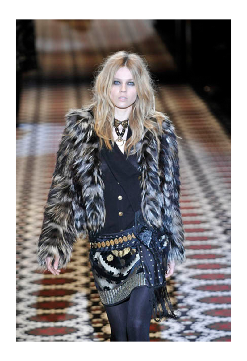 GUCCI BROWN CHEVRON FUR COAT 2008