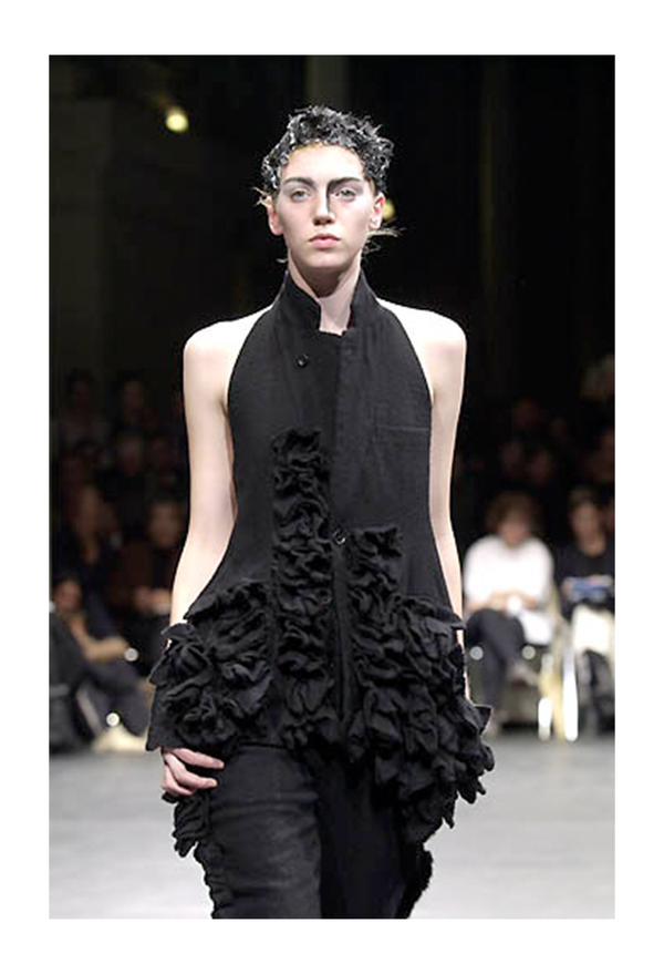 COMME DES GARCONS BLACK WOOL RUFFLE VEST WITH OPEN BACK 2000