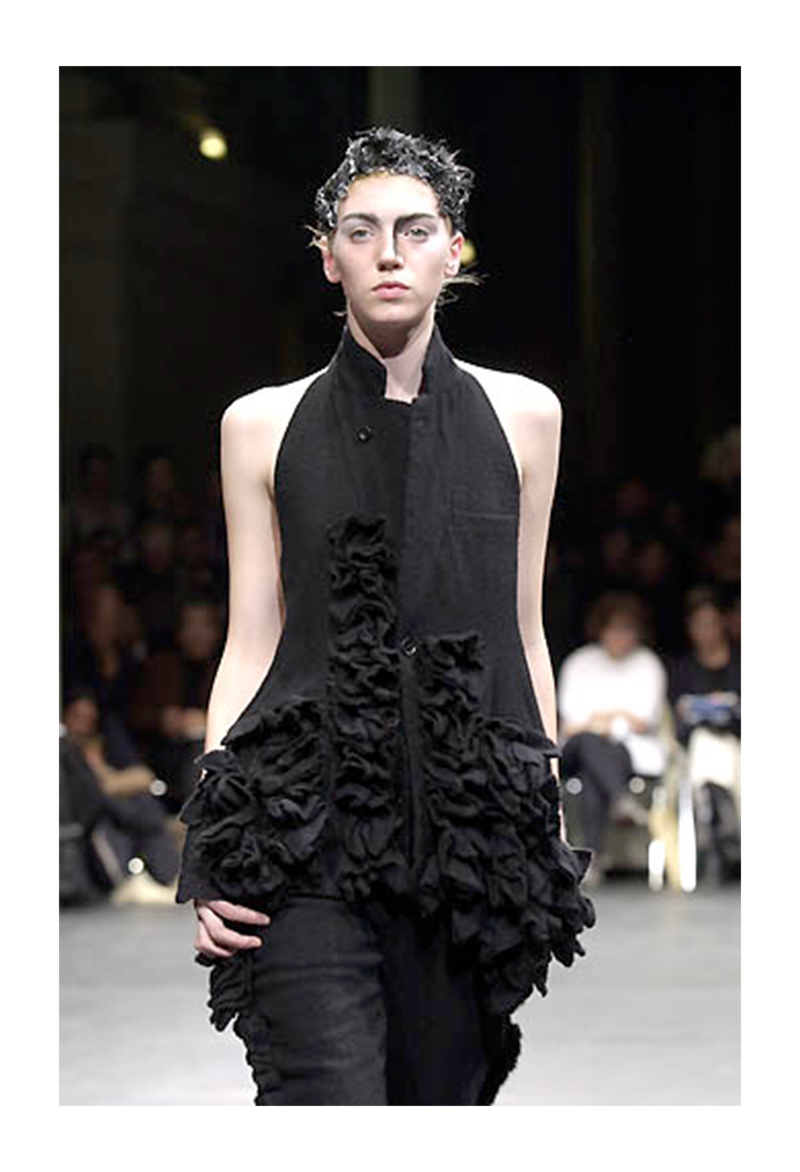 COMME DES GARCONS BLACK WOOL RUFFLE VEST WITH OPEN BACK 2000