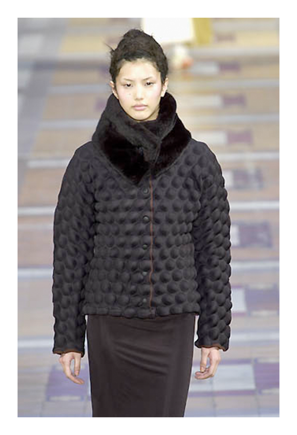 ISSEY MIYAKE "EGG CARTON" BUBBLE JACKET WITH FAUX FUR 2000