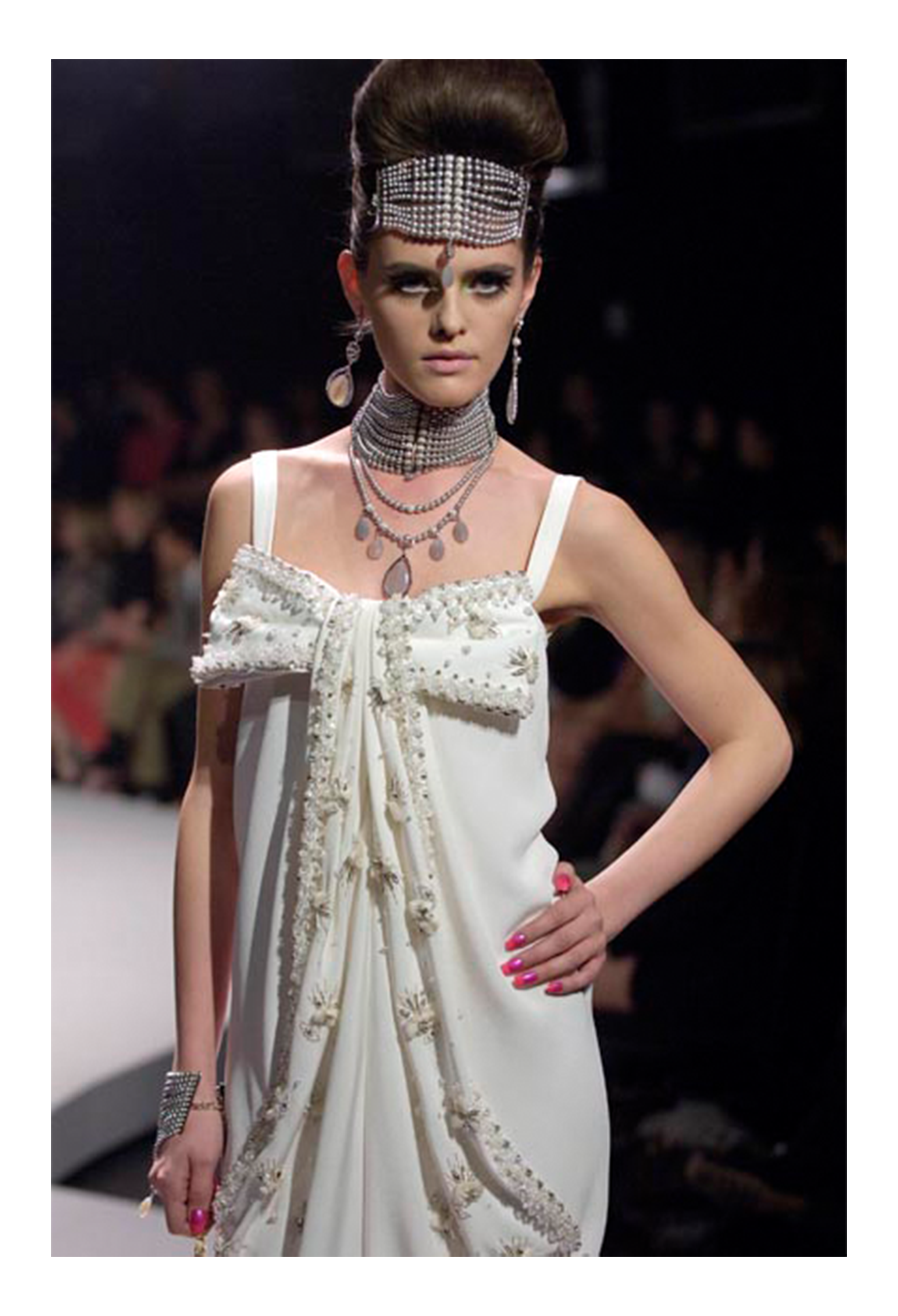 CHRISTIAN DIOR BY GALLIANO OFF WHITE GOWN WITH INTRICATE BEADING 2008