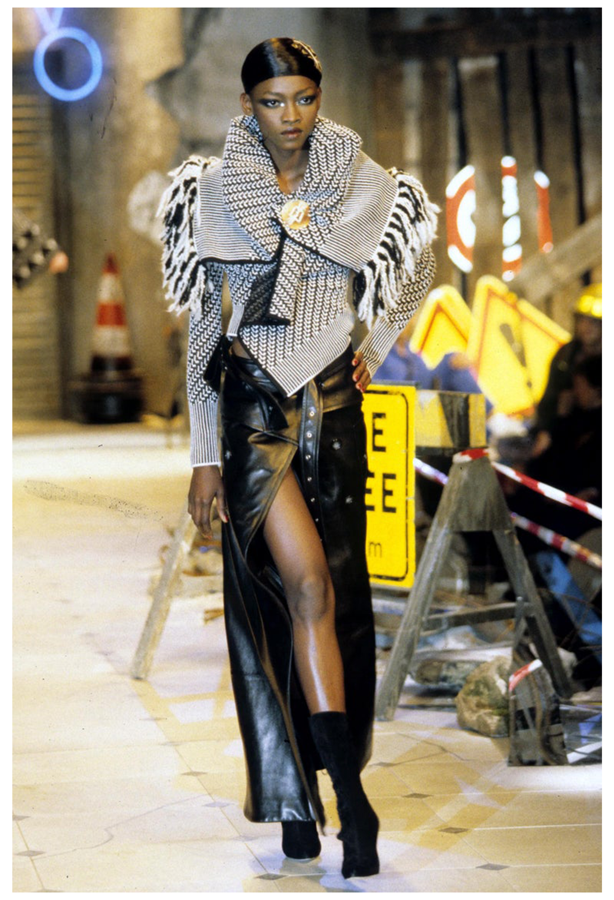 JOHN GALLIANO BLACK WOOL TRENCH WRAP SKIRT FW 1999