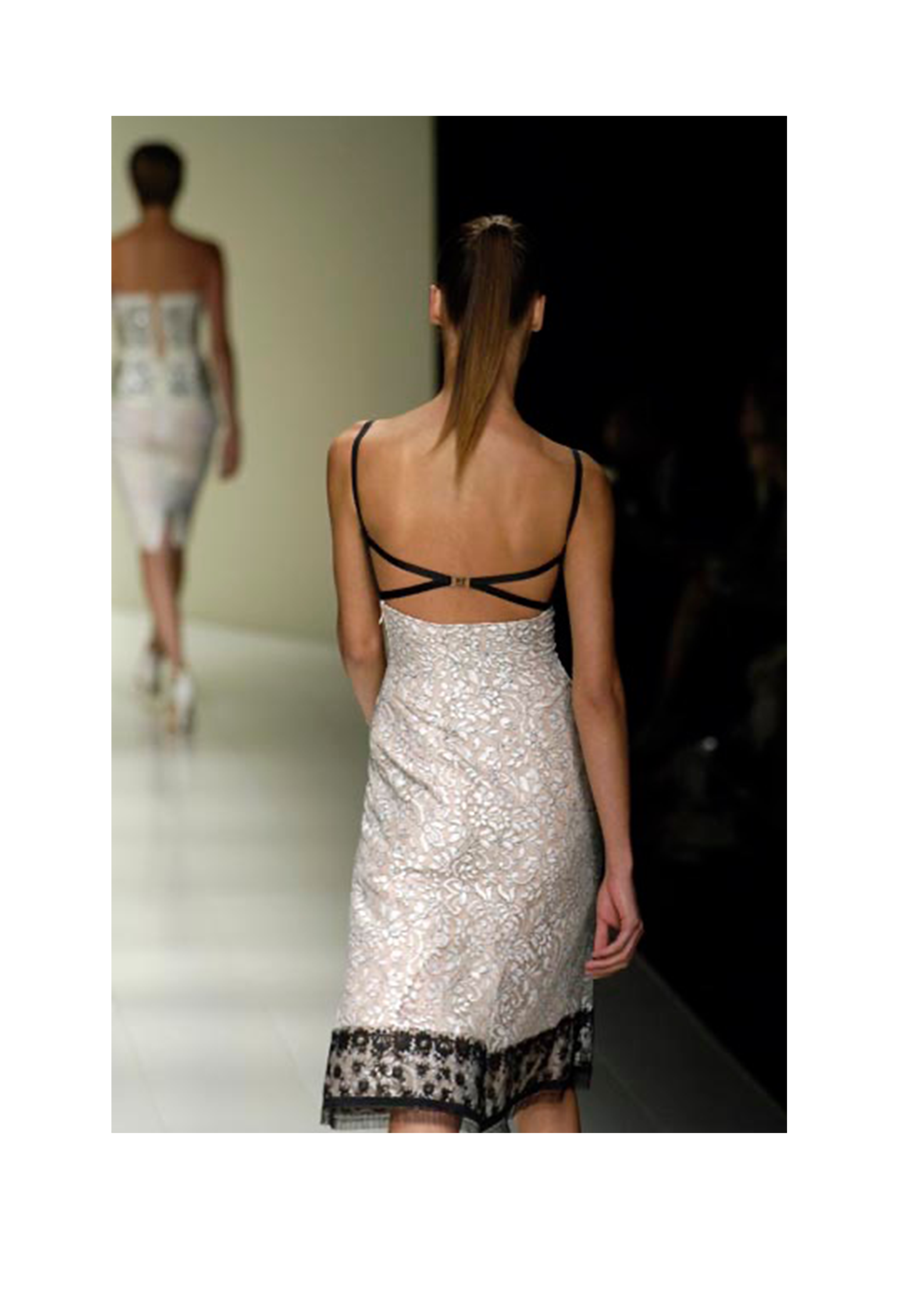 LA PERLA BLACK & IVORY LACE BUSTIER MIDI DRESS 2006