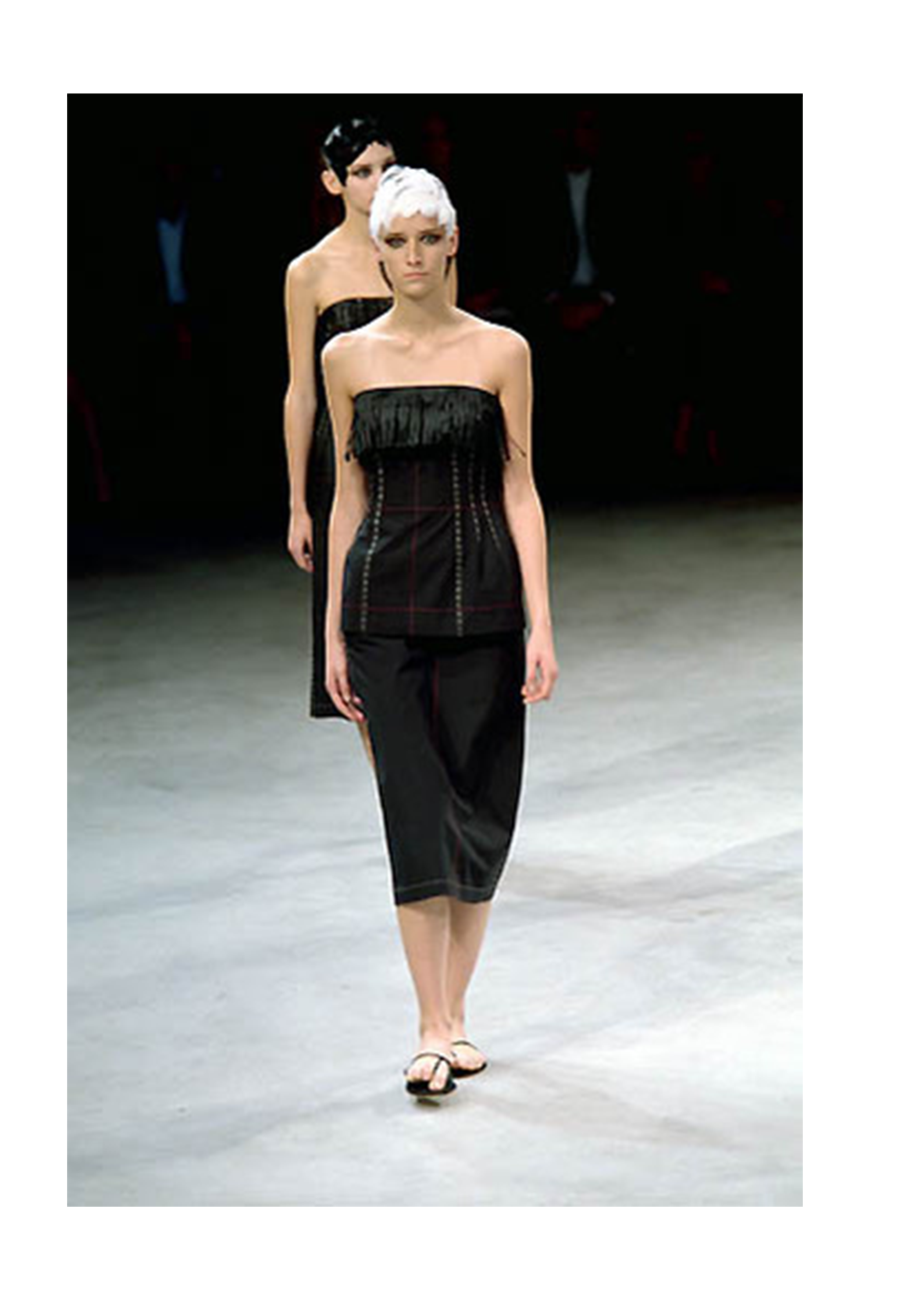 YOHJI YAMAMOTO BLACK CORSET TOP WITH FRINGE AND DECORATIVE STITCHING 2000