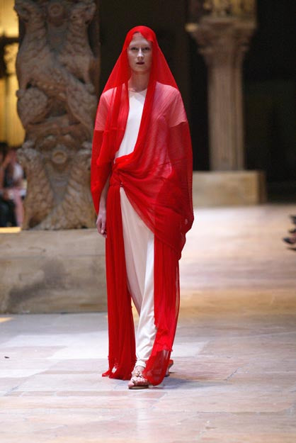 ISSEY MIYAKE ICONIC GODDESS SCRIPT DRESS WITH IKAT VEIL 2003