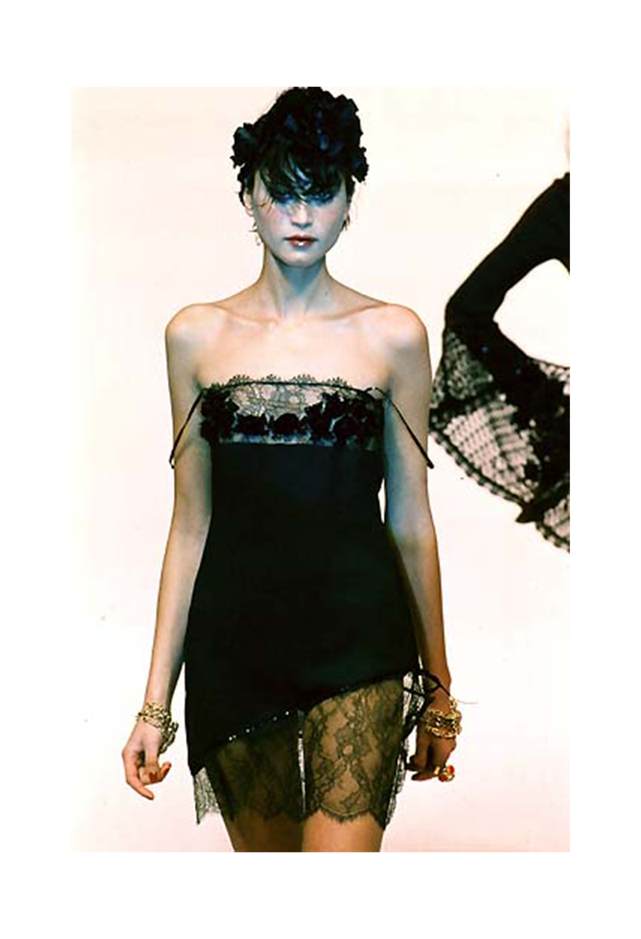 BLUMARINE BLACK LACE AND FLORAL EMBROIDERED & BEADED SLIP DRESS 1998