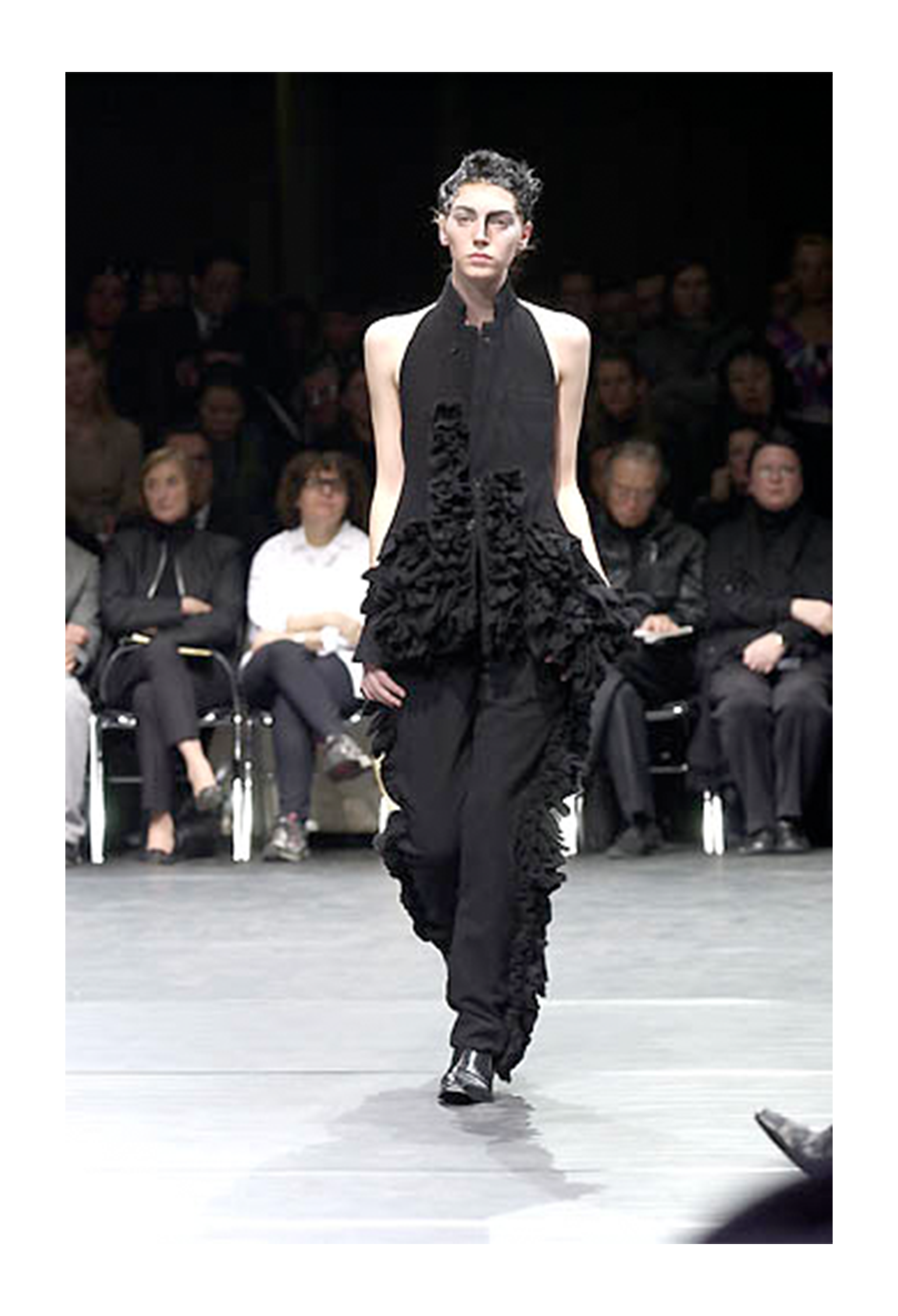 COMME DES GARCONS BLACK WOOL RUFFLE VEST WITH OPEN BACK 2000