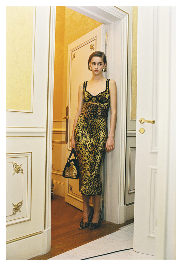 LANVIN BLUE AND BLACK CHENILLE LEOPARD DRESS