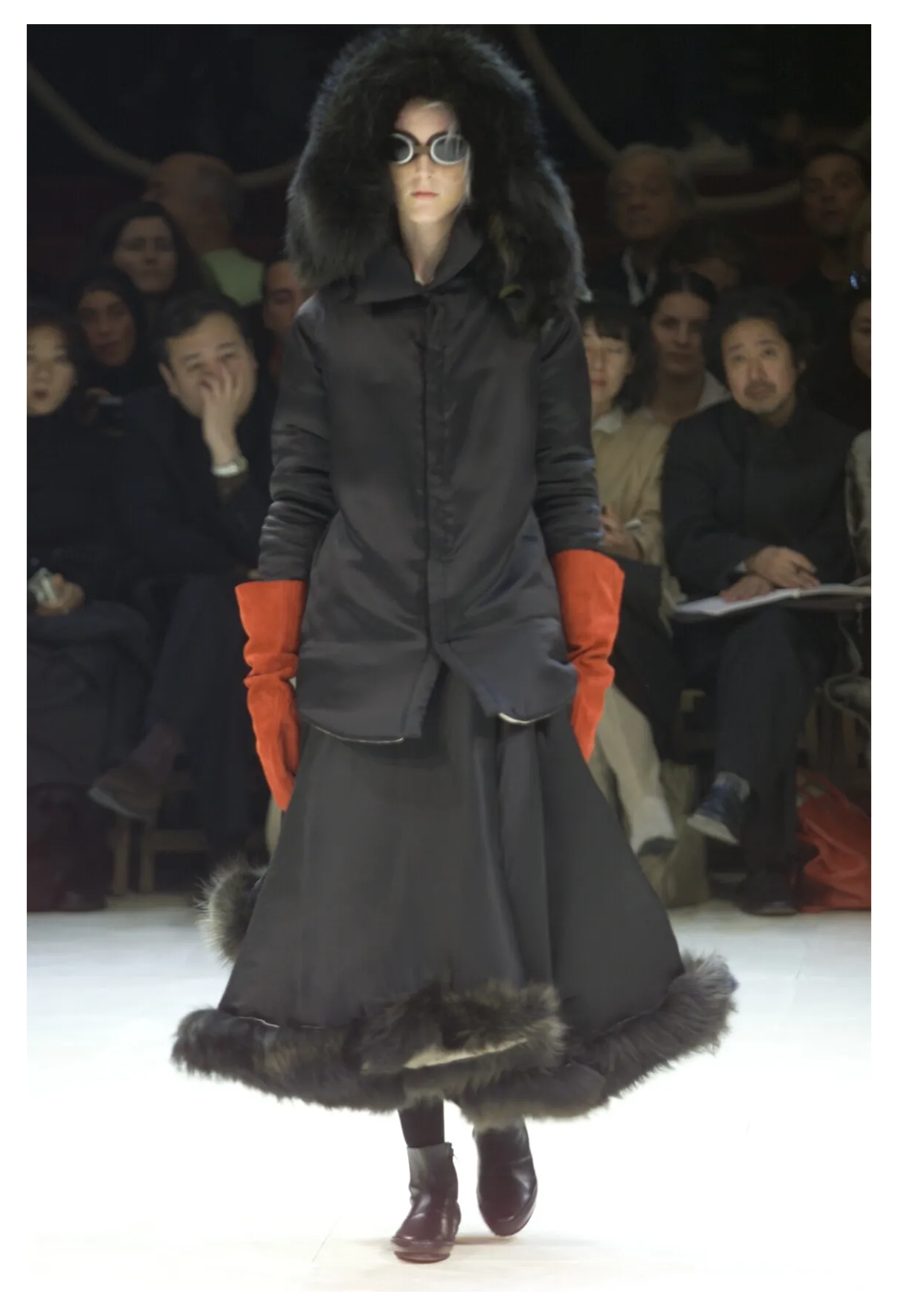 YOHJI YAMAMOTO BLACK SATIN LINEN COAT WITH COLLAR 2000