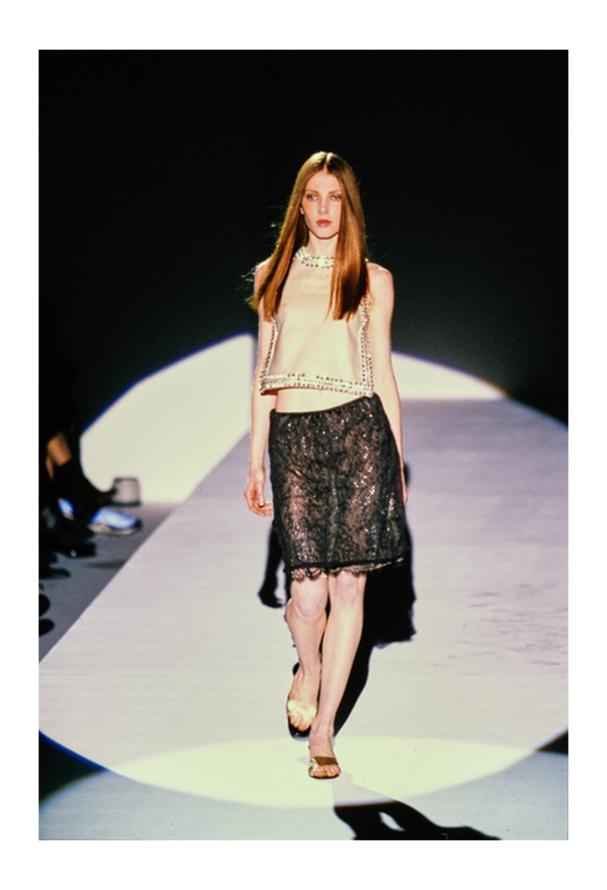 GUCCI BY TOM FORD BLACK LACE SKIRT WITH LEATHER WAISTBAND 1999