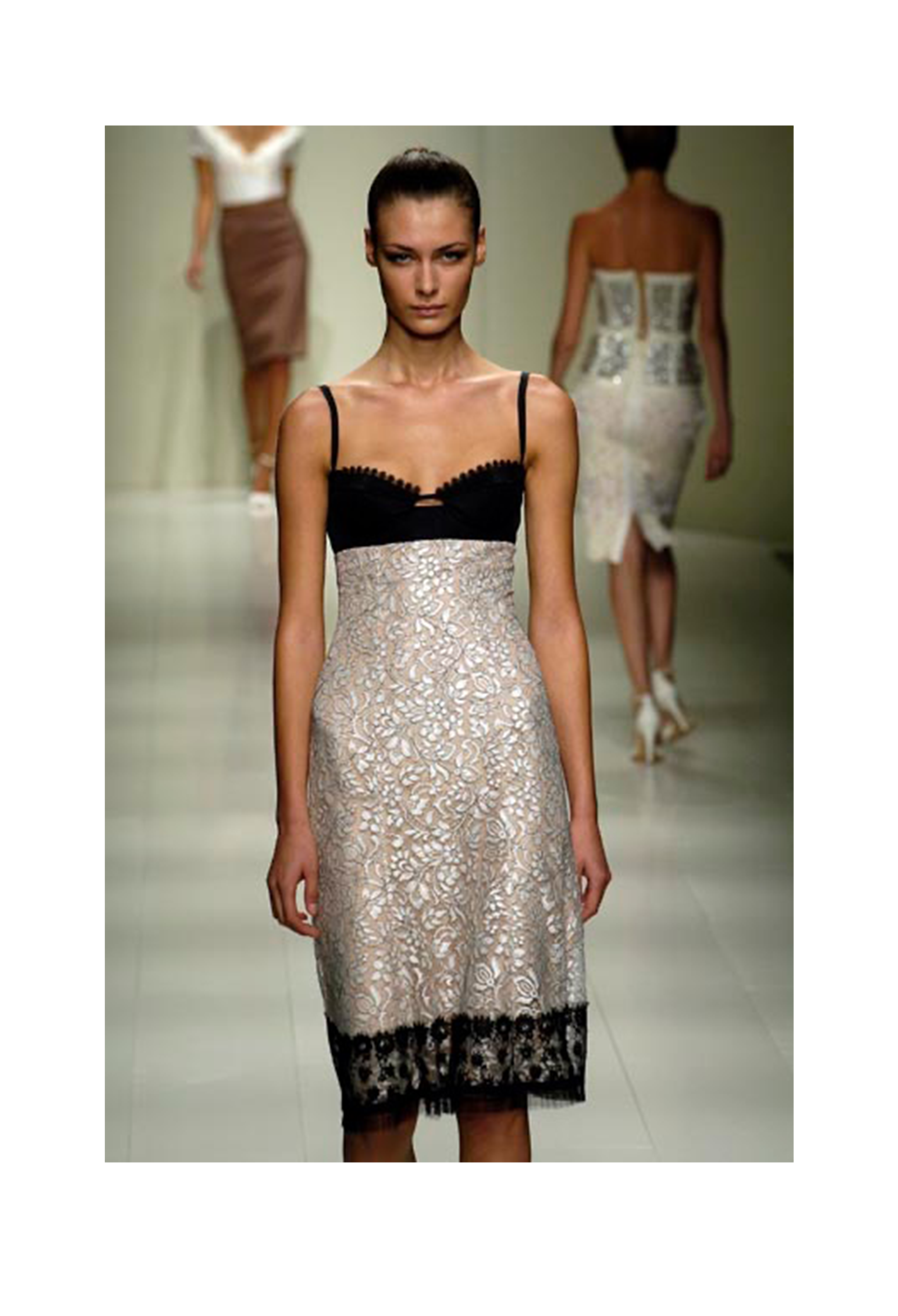 LA PERLA BLACK & IVORY LACE BUSTIER MIDI DRESS 2006