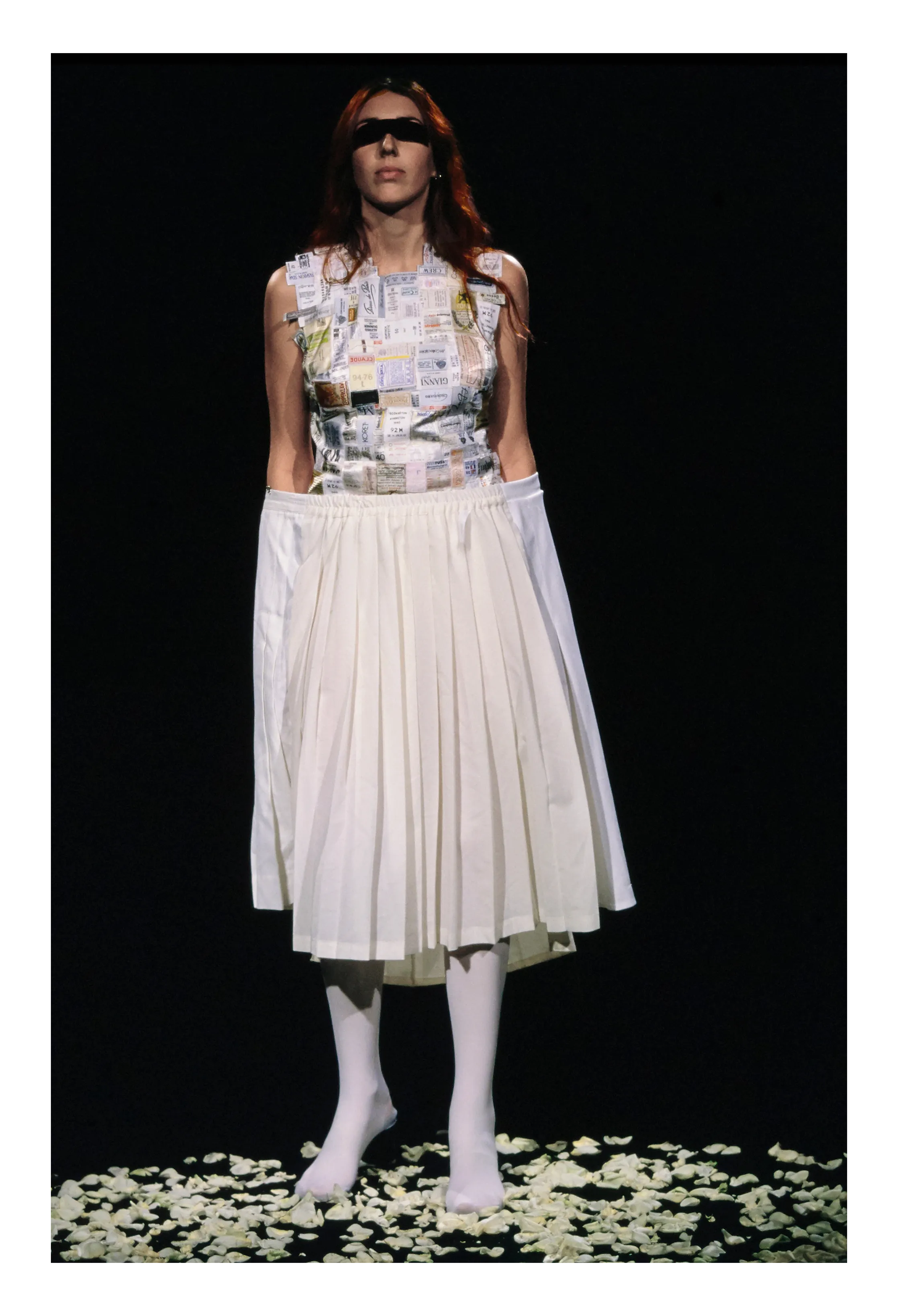MAISON MARTIN MARGIELA ARTISANAL OFF WHITE PLEATED SKIRT WITH VINTAGE PANELS SS 2001
