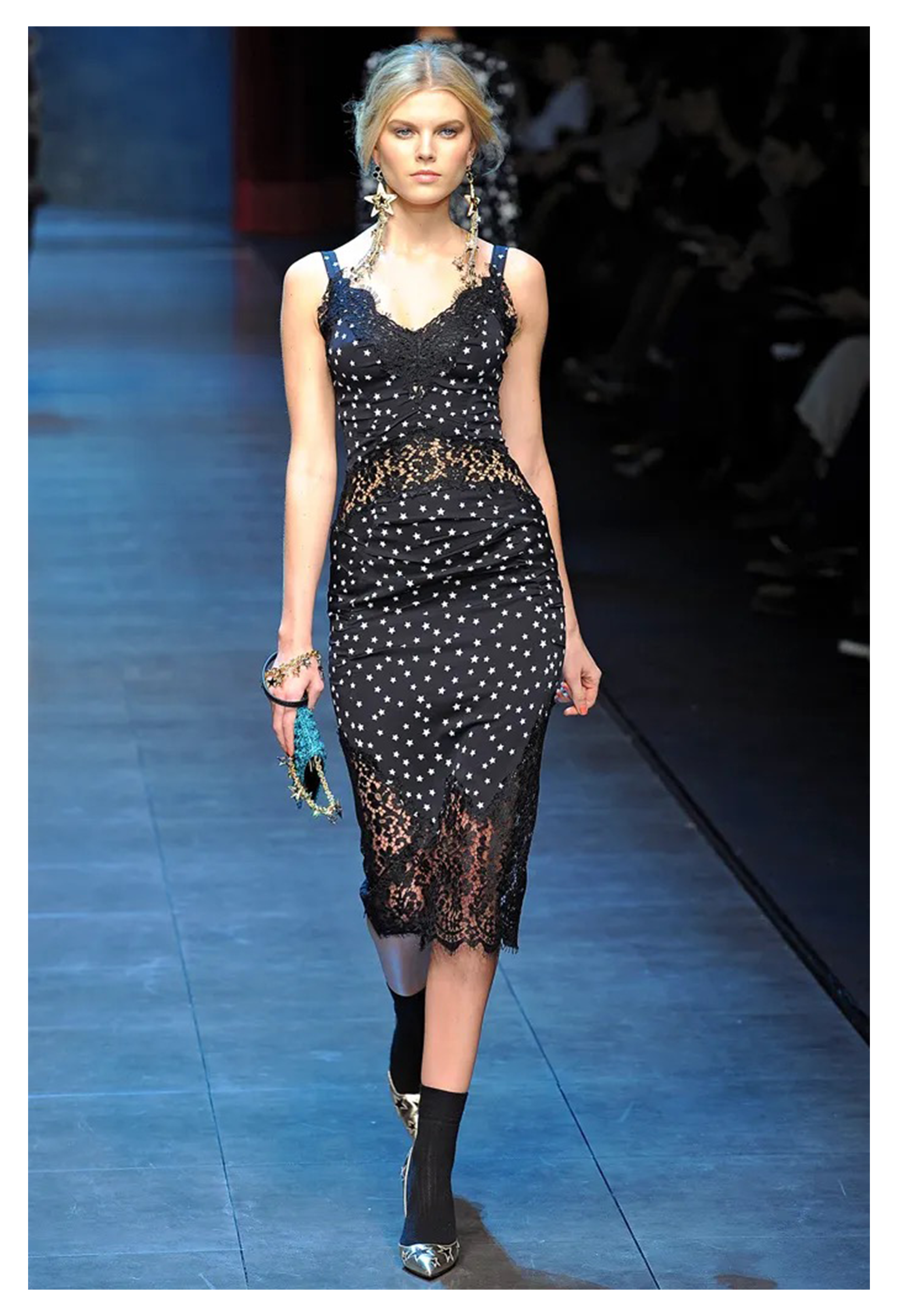 DOLCE & GABBANA BLACK LACE DRESS WITH STAR PRINT 2011