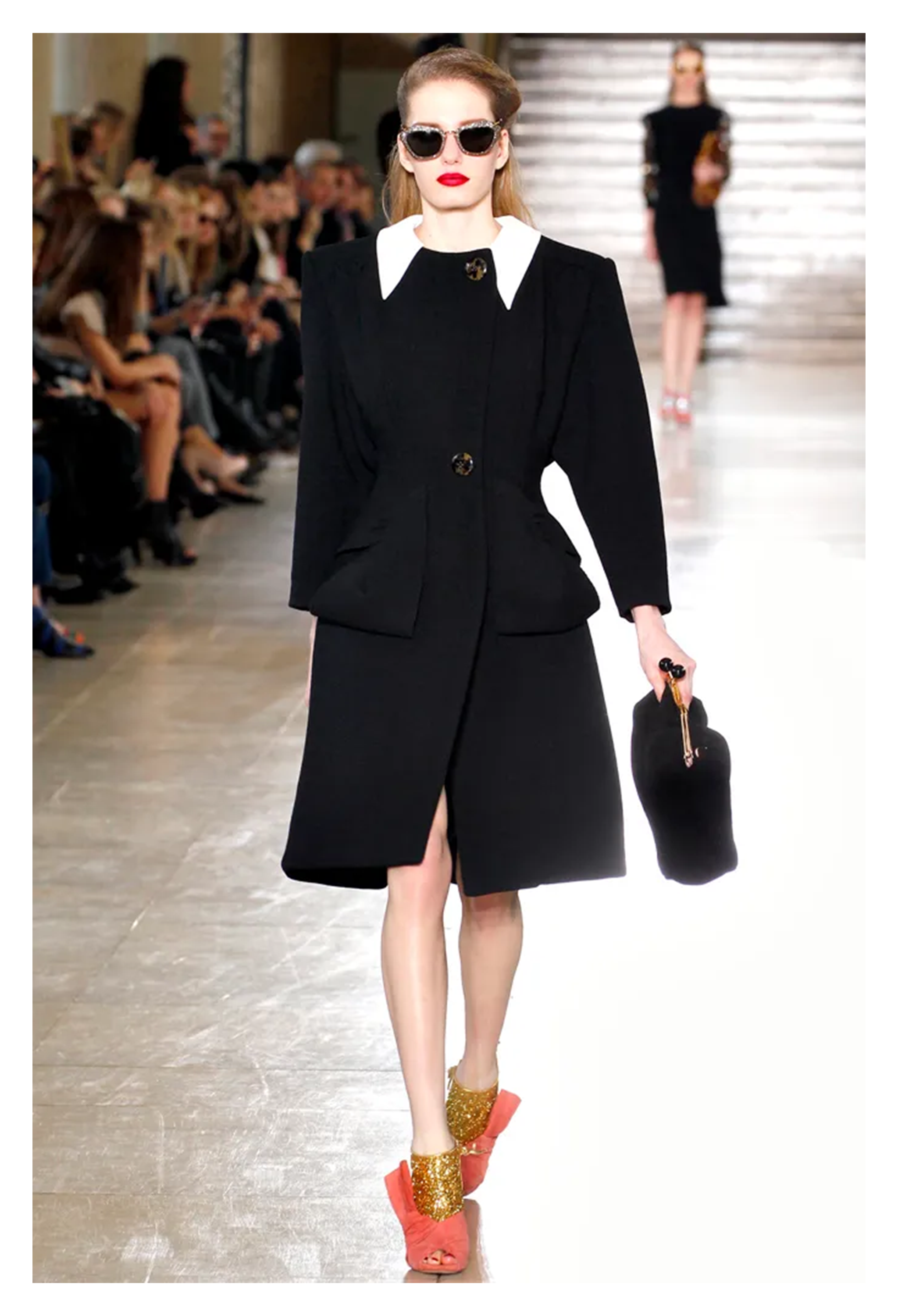 MIU MIU BLACK COAT WITH WHITE COLLAR 2011