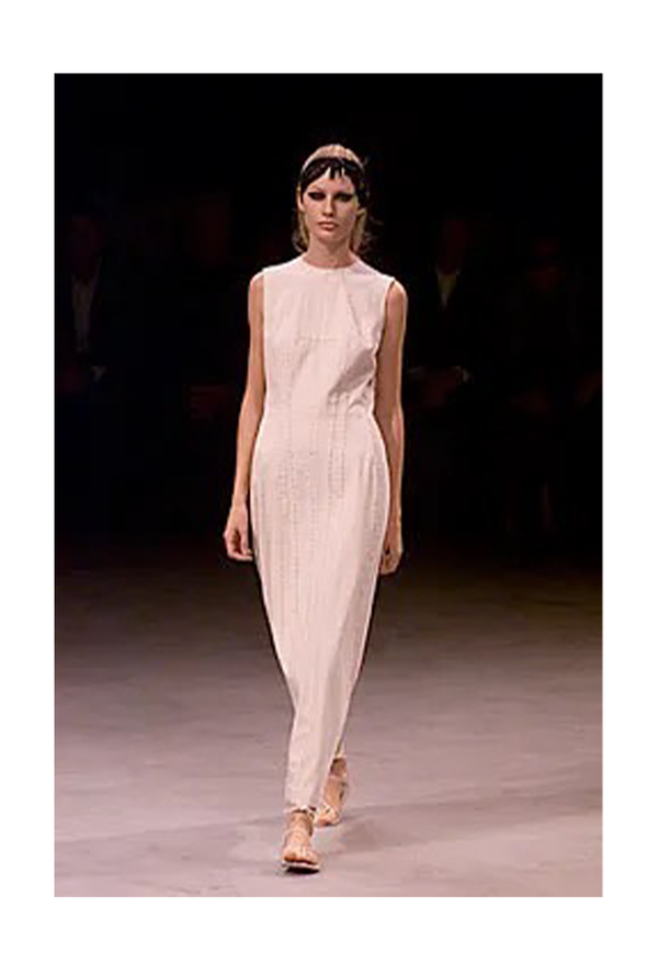 YOHJI YAMAMOTO LONG WHITE DRESS WITH CONTRAST STITCHING 2000