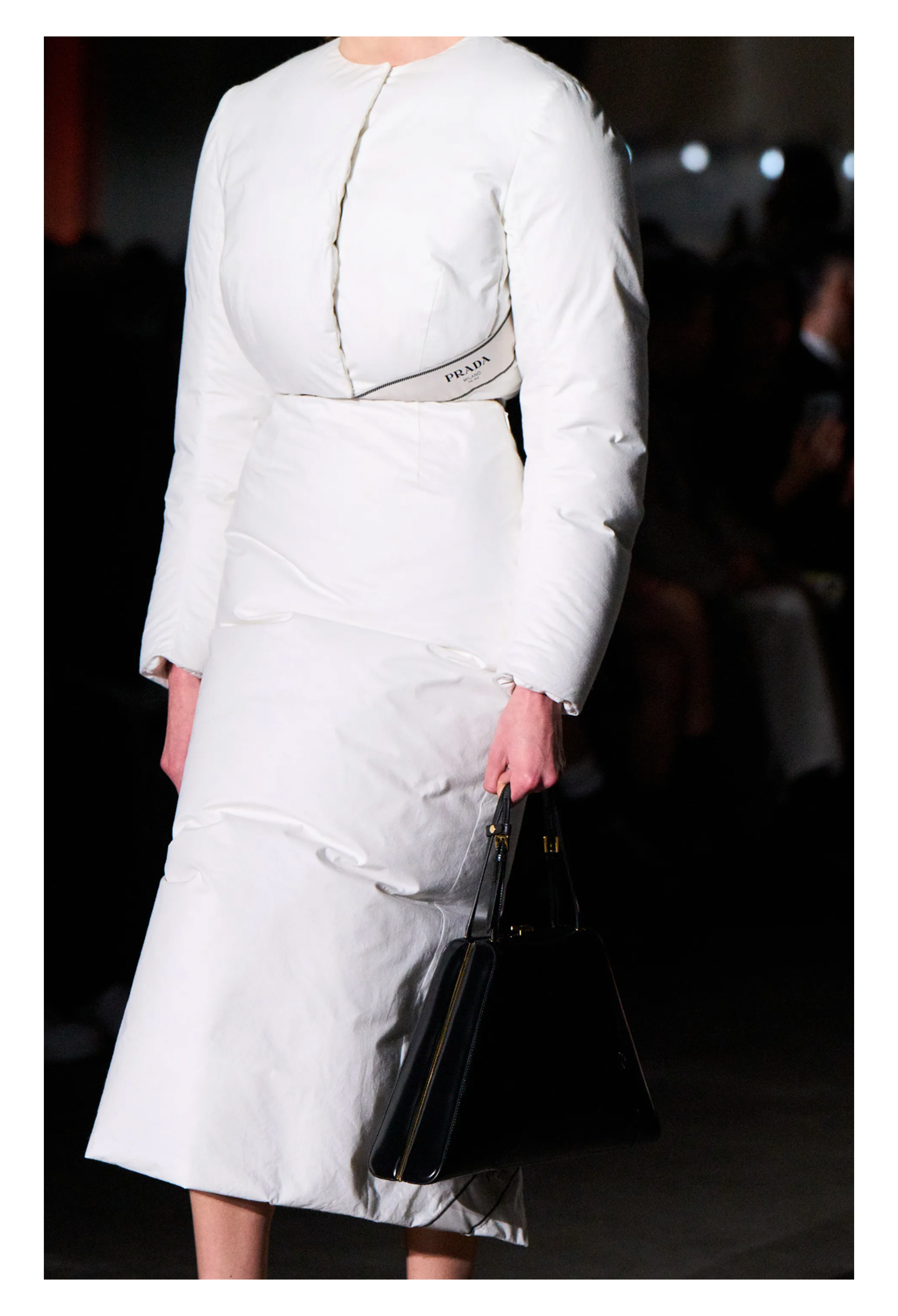 PRADA BY RAF SIMONS WHITE COTTON PADDED JACKET AND MINI SKIRT 2023