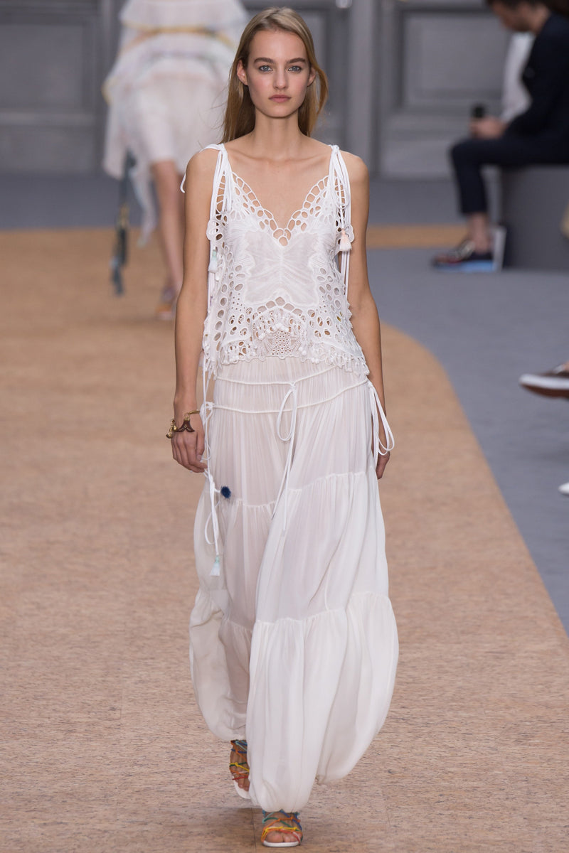 CHLOE WHITE LACE TOP WITH MULTICOLOR TASSELS 2016