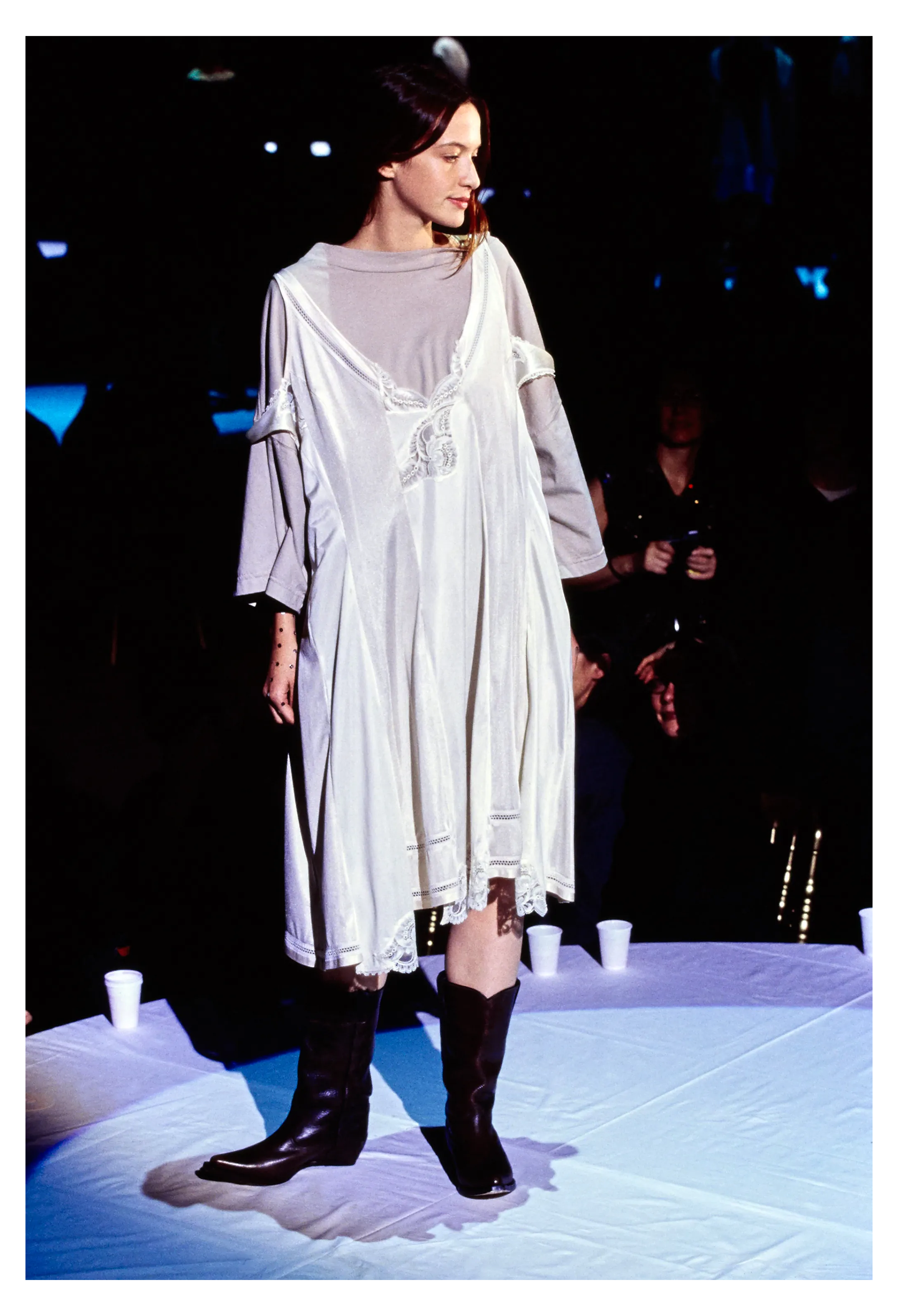 MAISON MARTIN MARGIELA BLACK LEATHER HEELLESS COWBOY BOOTS 2000