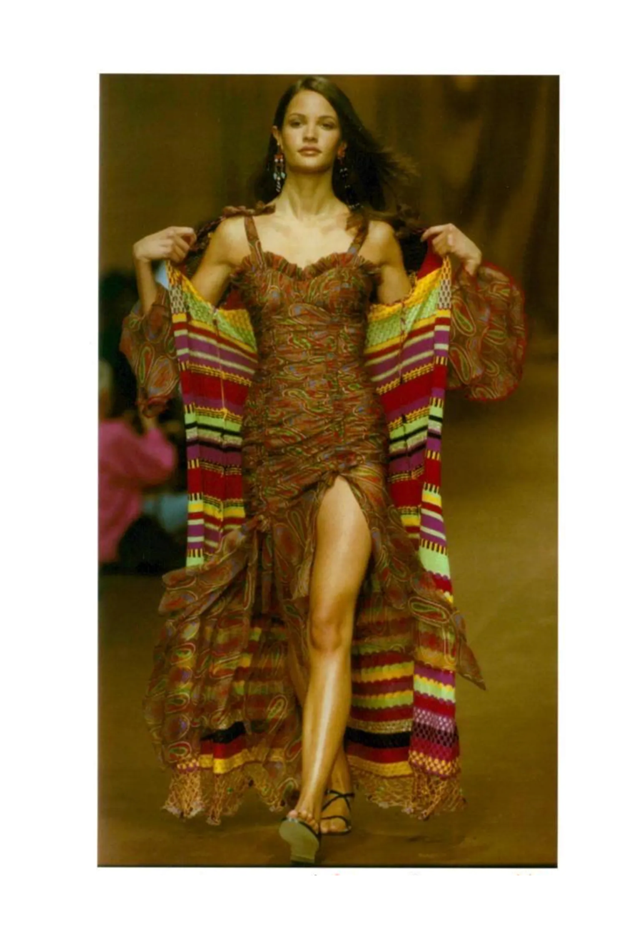 CHRISTIAN LACROIX 1994 PAISLEY SILK CHIFFON RUCHED DRESS