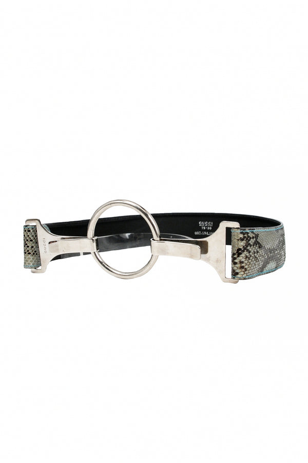 GUCCI BY TOM FORD BLUE SNAKE PRINT LEATHER BELT