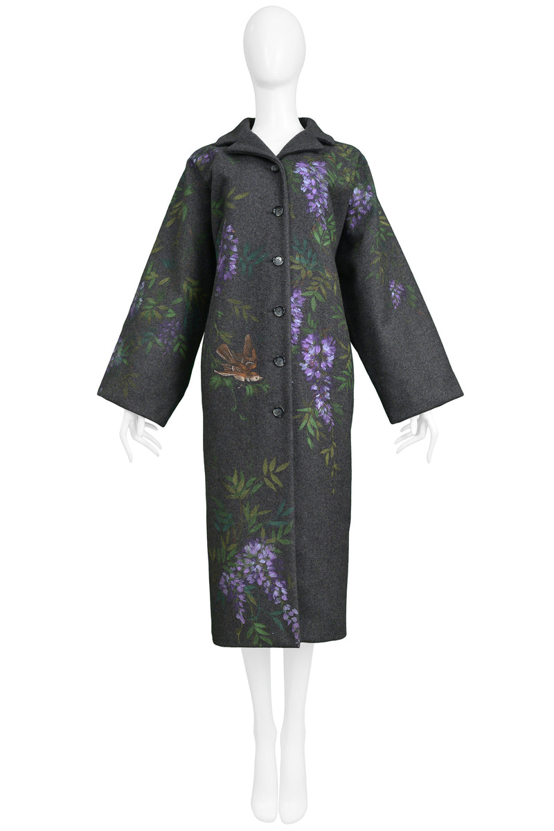 DOLCE CHARCOAL GREY BIRDS & FLOWERS HAND PAINTED COAT