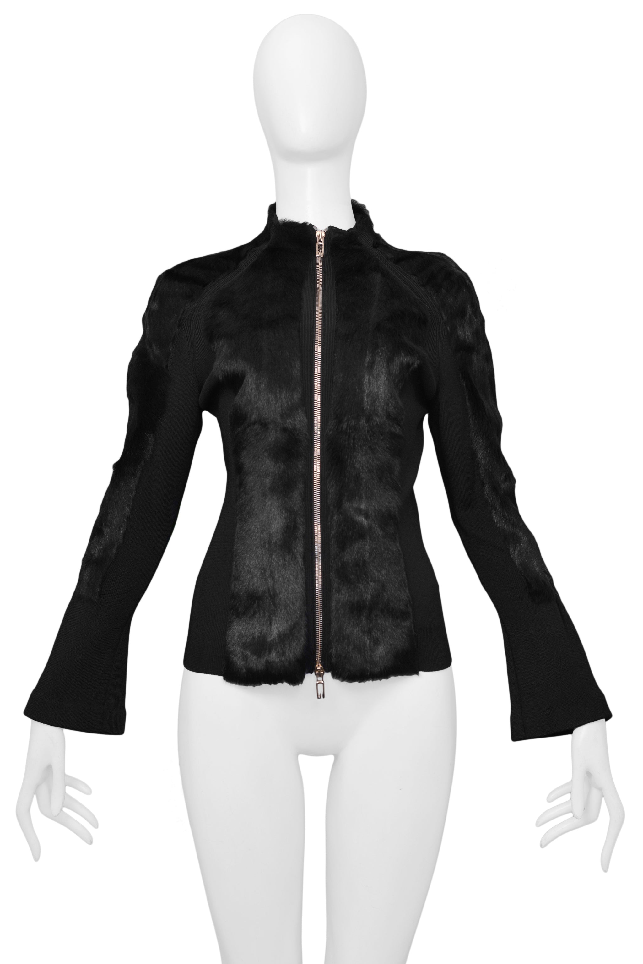 GUCCI BY TOM FORD BLACK FUR & KNIT CARDIGAN