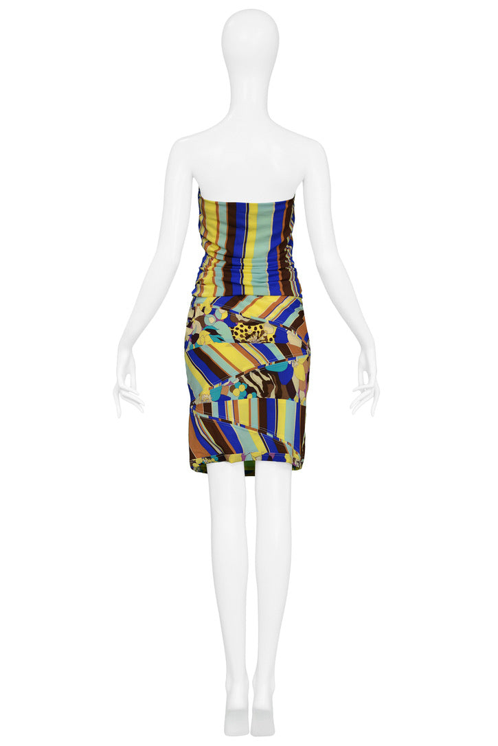 VERSACE FLORAL AND STRIPES STRAPLESS BUSTIER AND SKIRT ENSEMBLE
