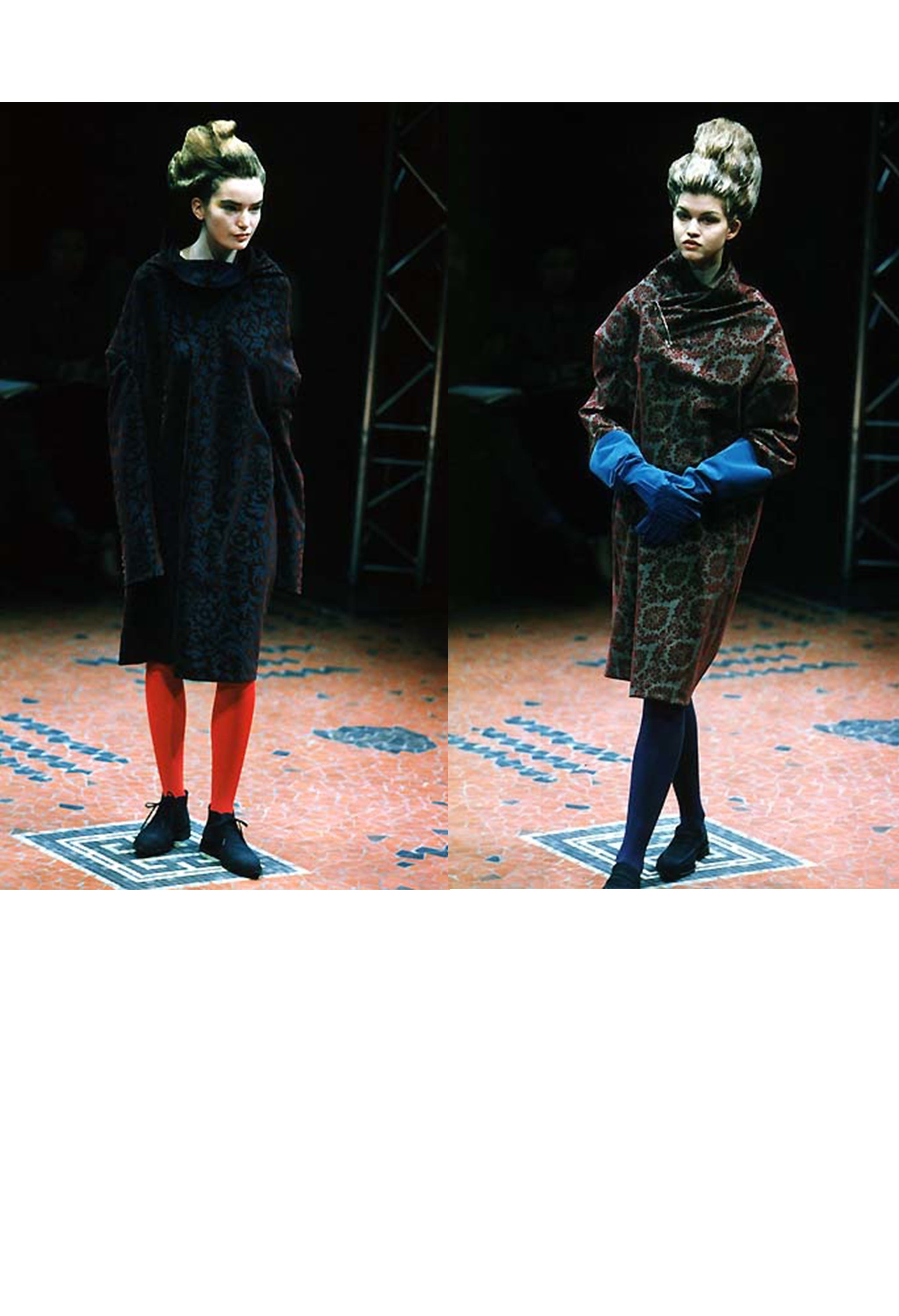 COMME DES GARCONS OVERSIZED BLACK AND BURGUNDY FLOCKED TUNIC 1996