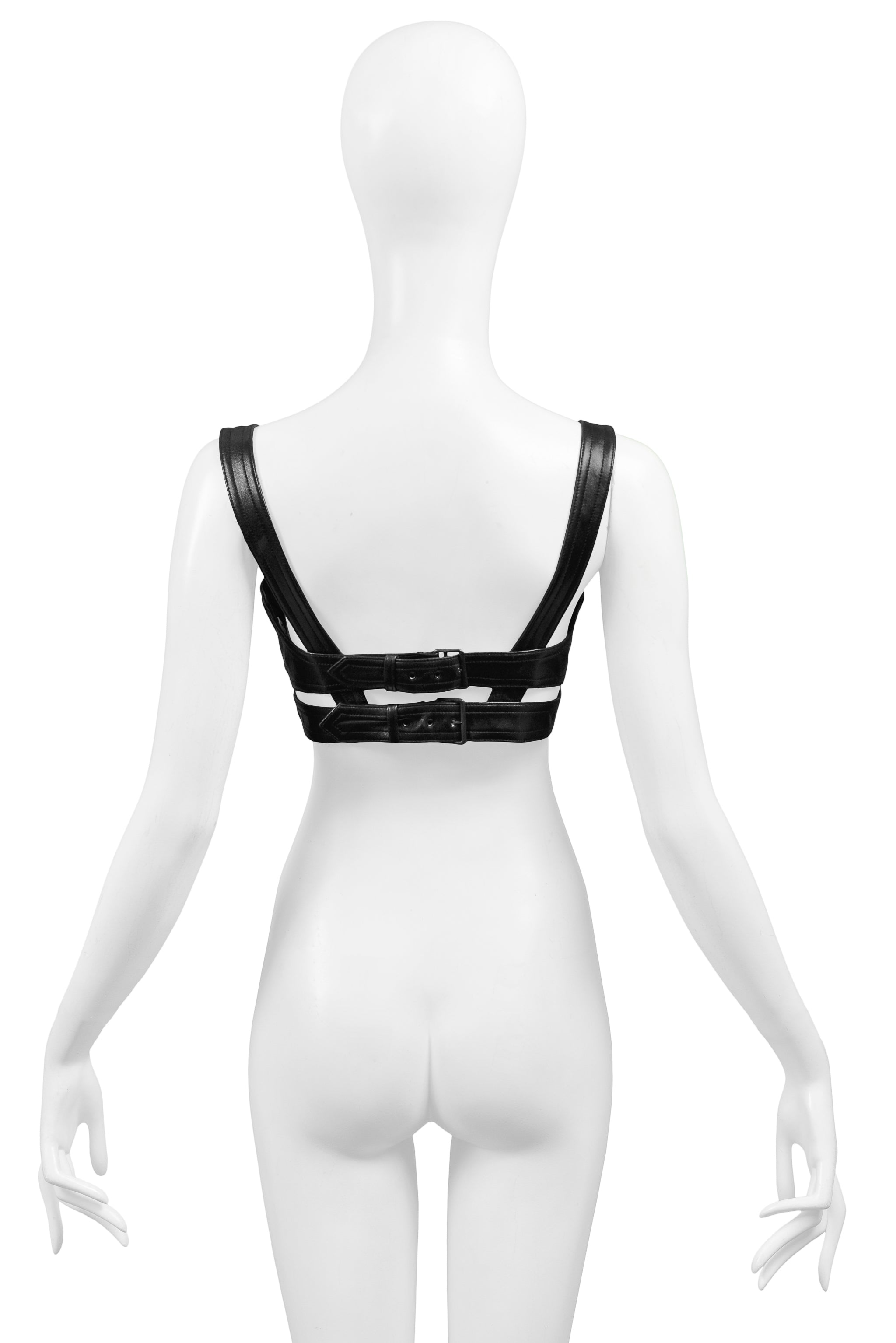 ALAIA BLACK LEATHER BRA WITH DOUBLE BUCKLE BACK