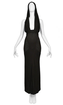 ALAIA BLACK HOODED EVENING GOWN 1984