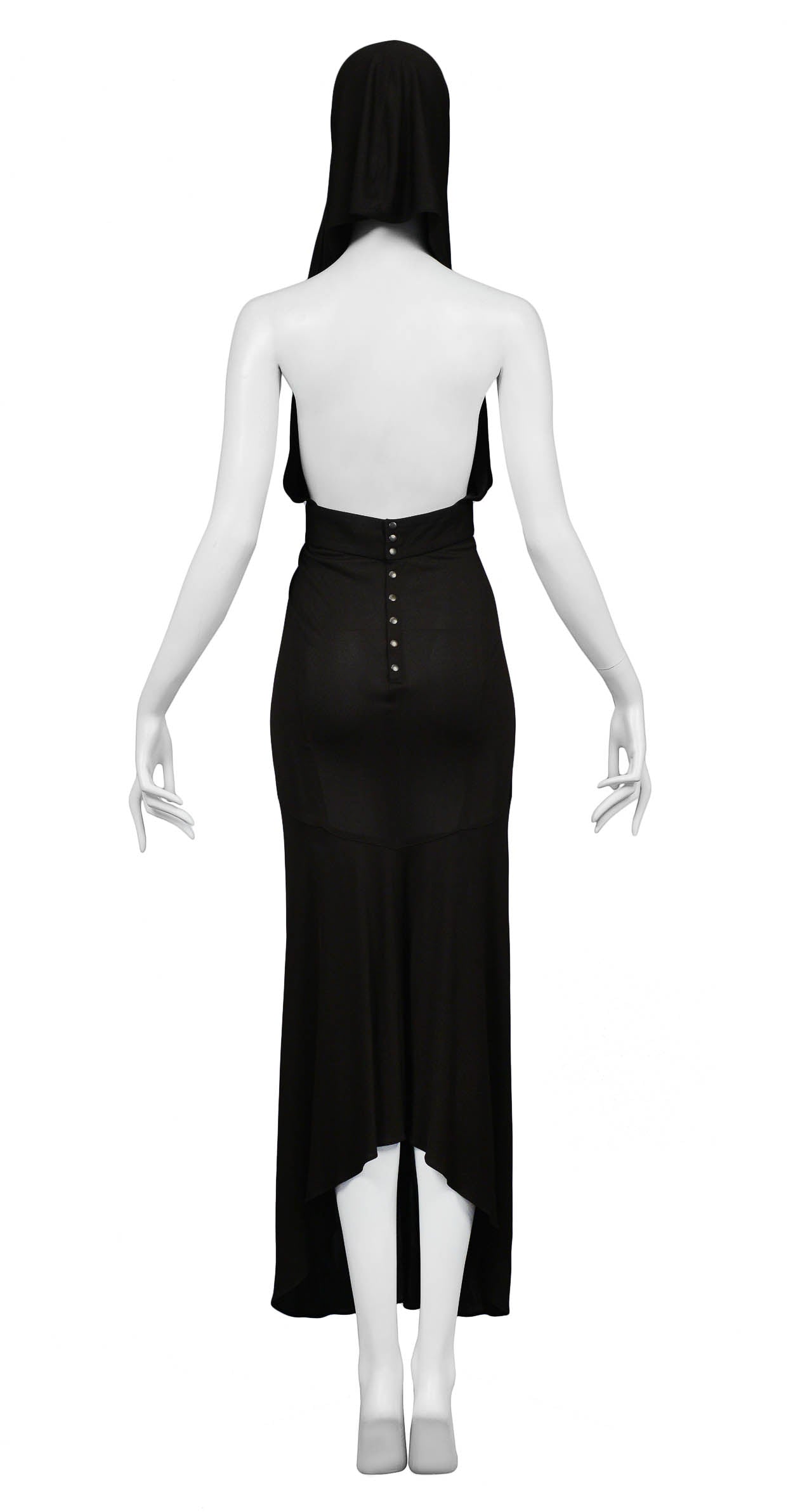 ALAIA BLACK HOODED EVENING GOWN 1984