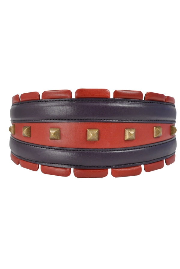 ALAIA RED & PURPLE WIDE LEATHER BELT WITH STUDS