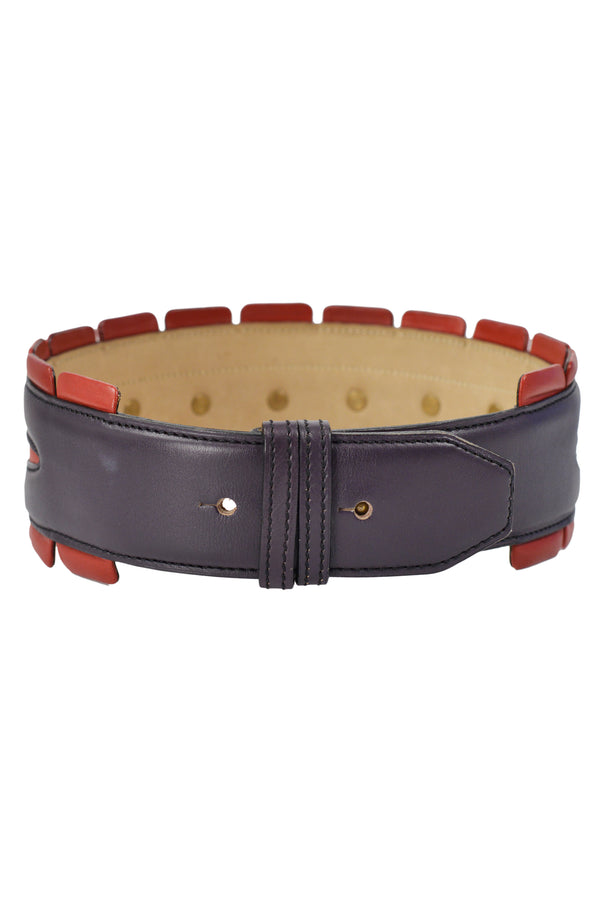 ALAIA RED & PURPLE WIDE LEATHER BELT WITH STUDS