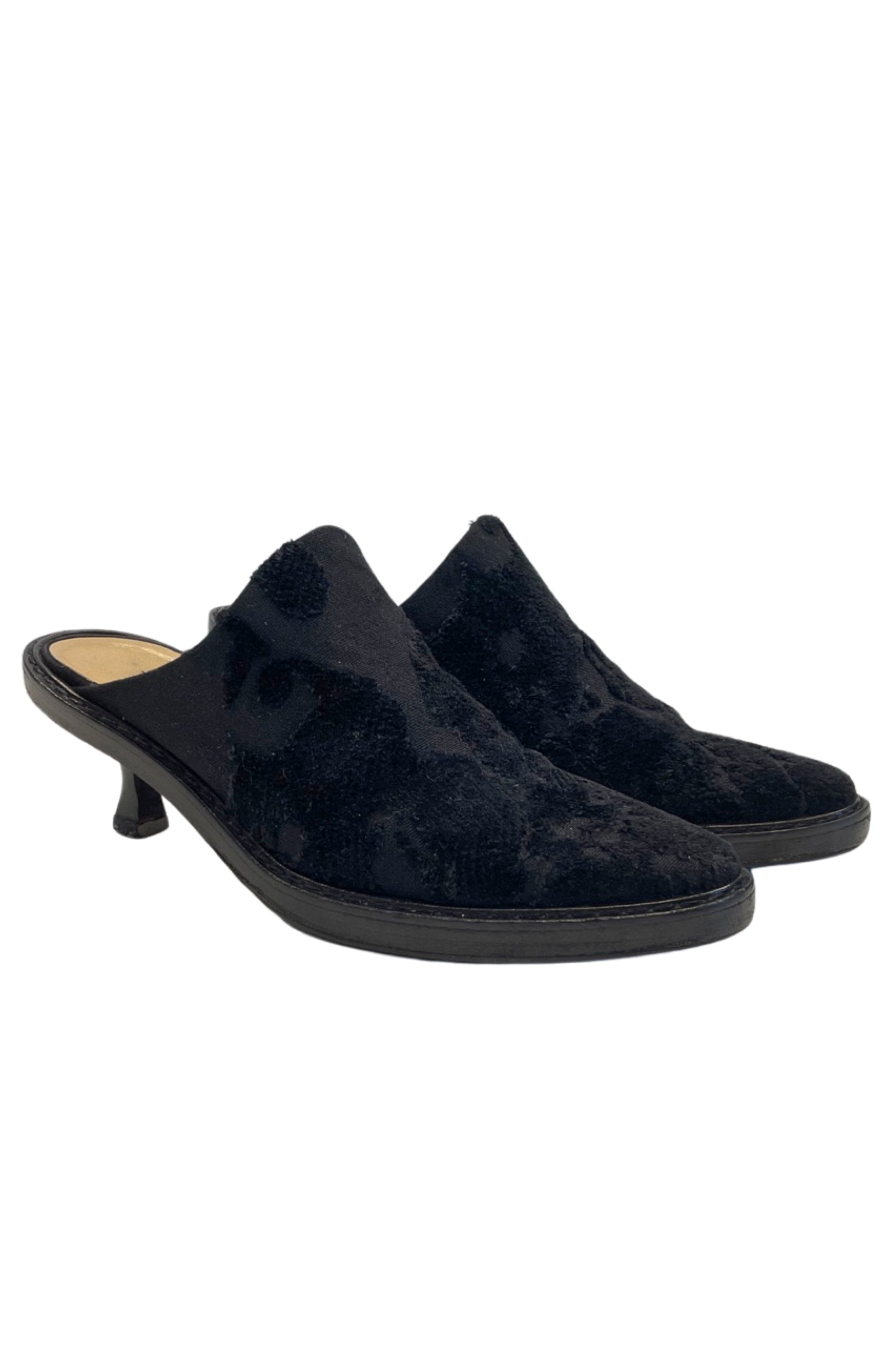 ANN DEMEULEMEESTER BLACK VELVET BURNOUT MULE SHOES