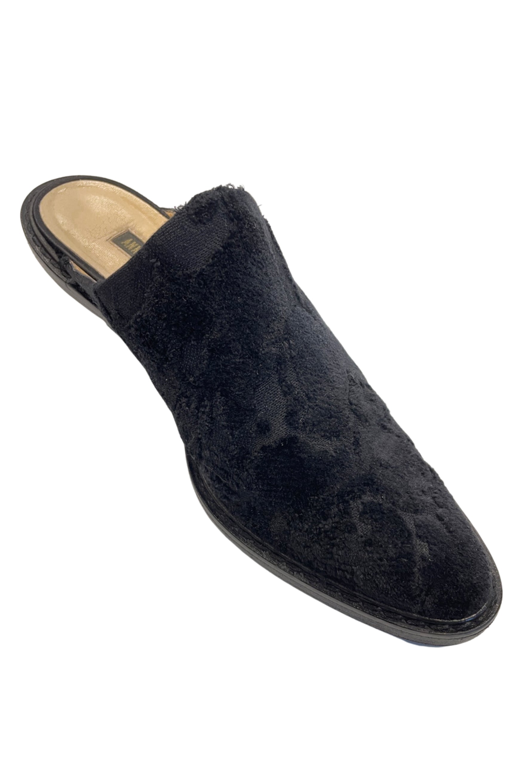 ANN DEMEULEMEESTER BLACK VELVET BURNOUT MULE SHOES