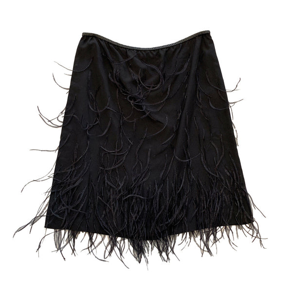 GUCCI BY TOM FORD BLACK SKIRT WITH FEATHERS 1999