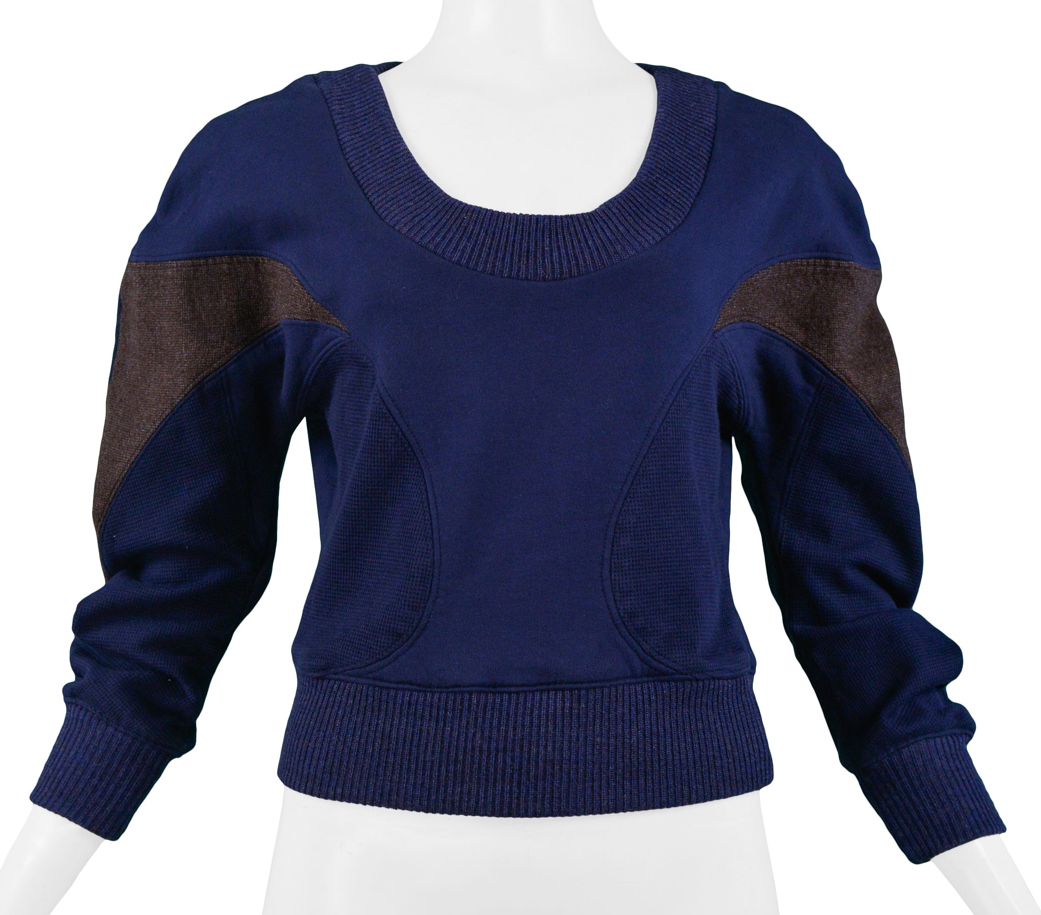 BALENCIAGA BY NICOLAS GHESQUIERE BLUE & BROWN INSET PANEL SWEATSHIRT 2003