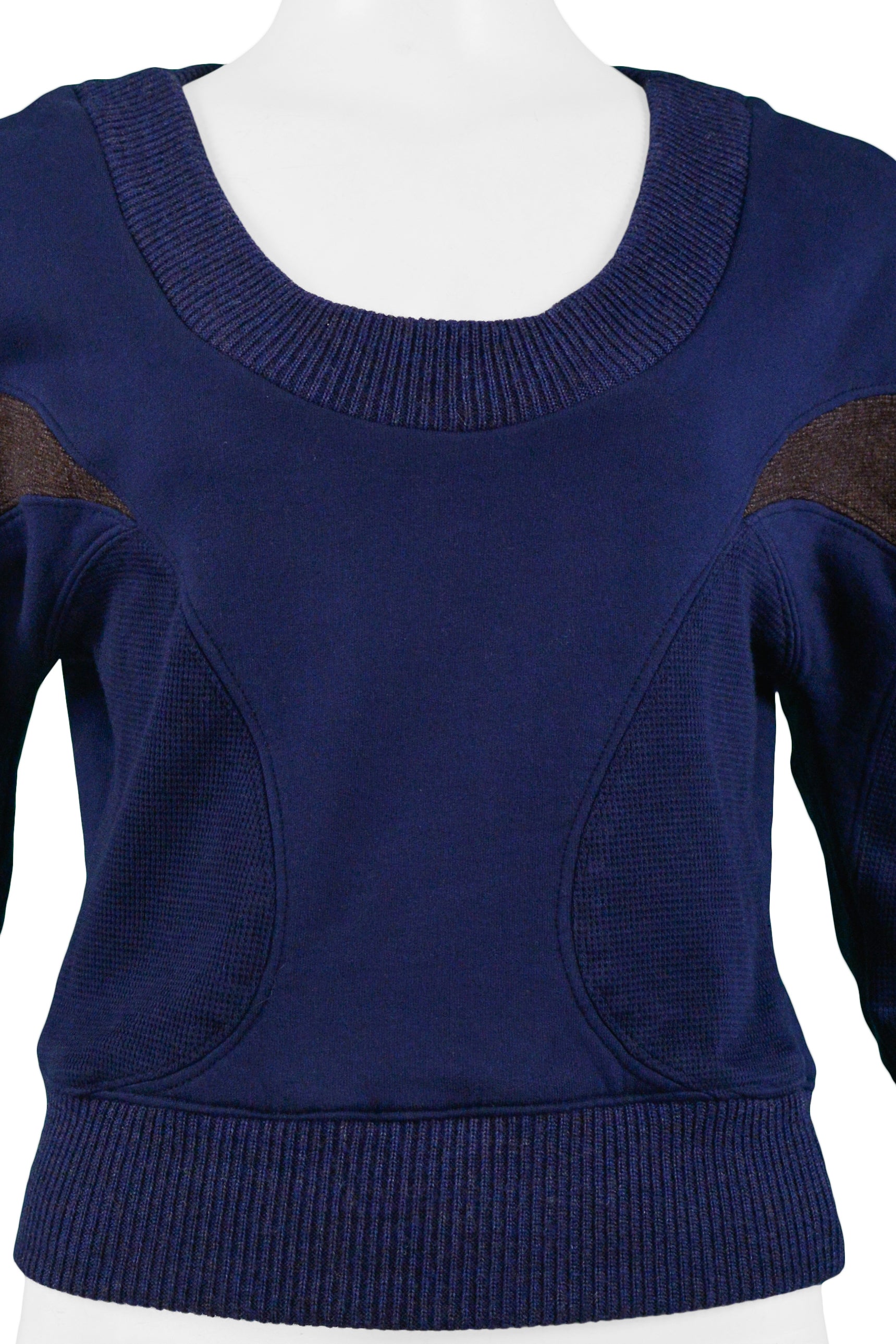 BALENCIAGA BY NICOLAS GHESQUIERE BLUE & BROWN INSET PANEL SWEATSHIRT 2003