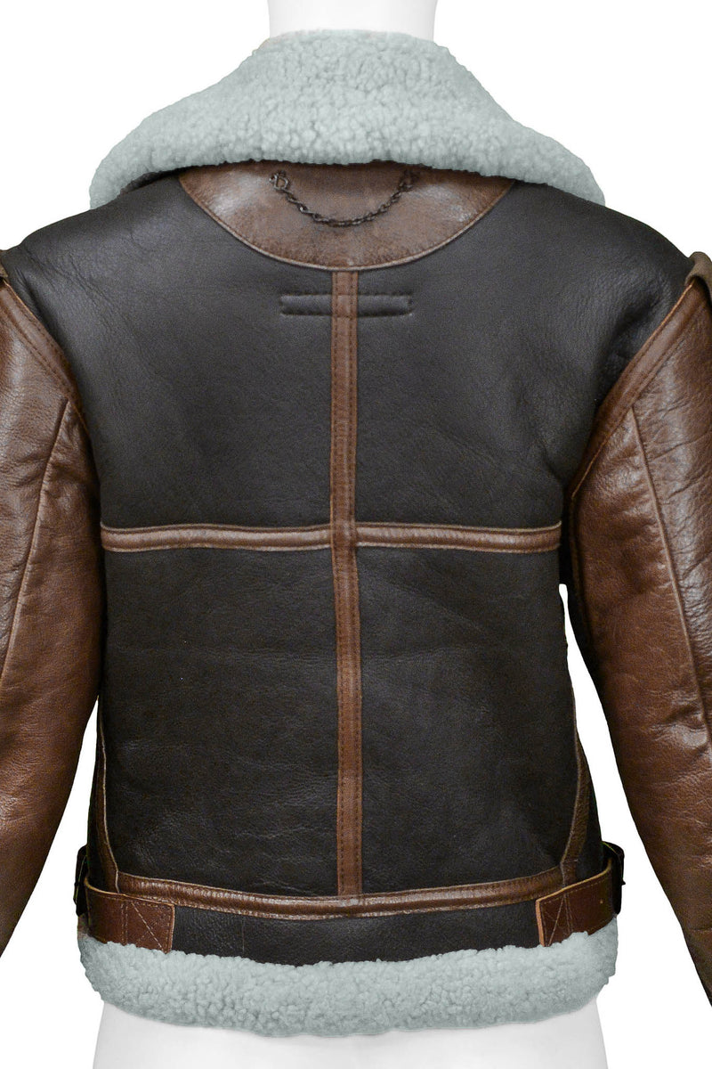 BALENCIAGA BROWN LEATHER & MINT SHEARLING