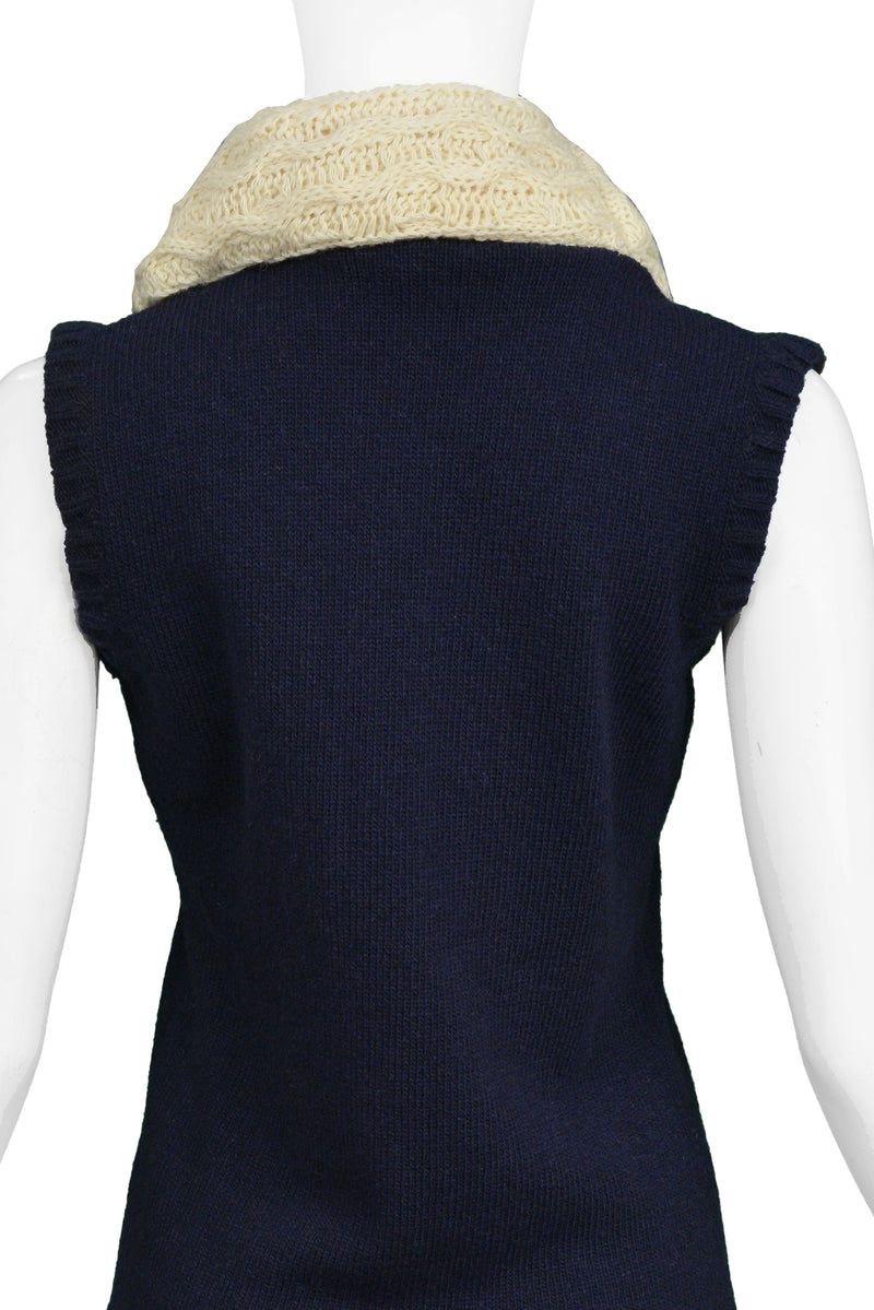 BALENCIAGA NAVY BLUE SWEATER VEST WITH GIANT COWL 2007