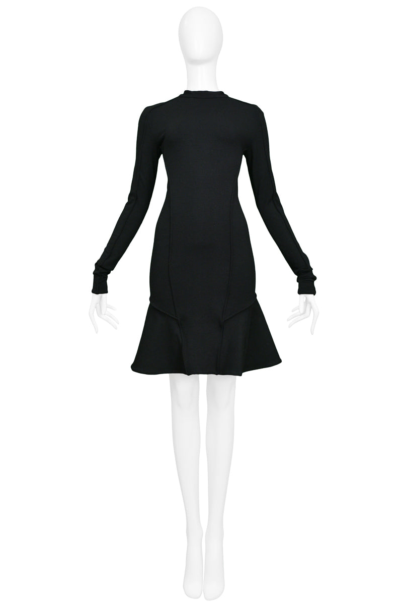 BALENCIAGA BY NICOLAS GHESQUIERE BLACK SCUBA DRESS WITH FLOUNCE