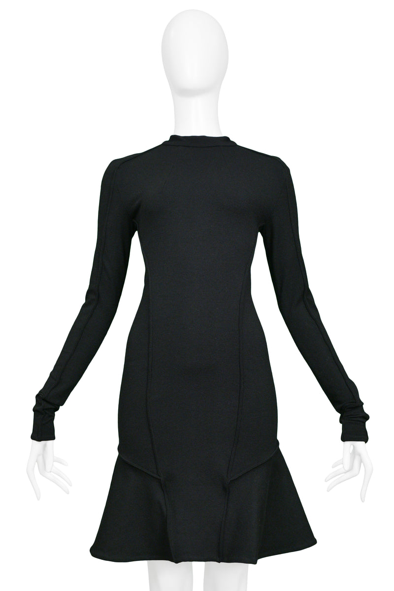BALENCIAGA BY NICOLAS GHESQUIERE BLACK SCUBA DRESS WITH FLOUNCE