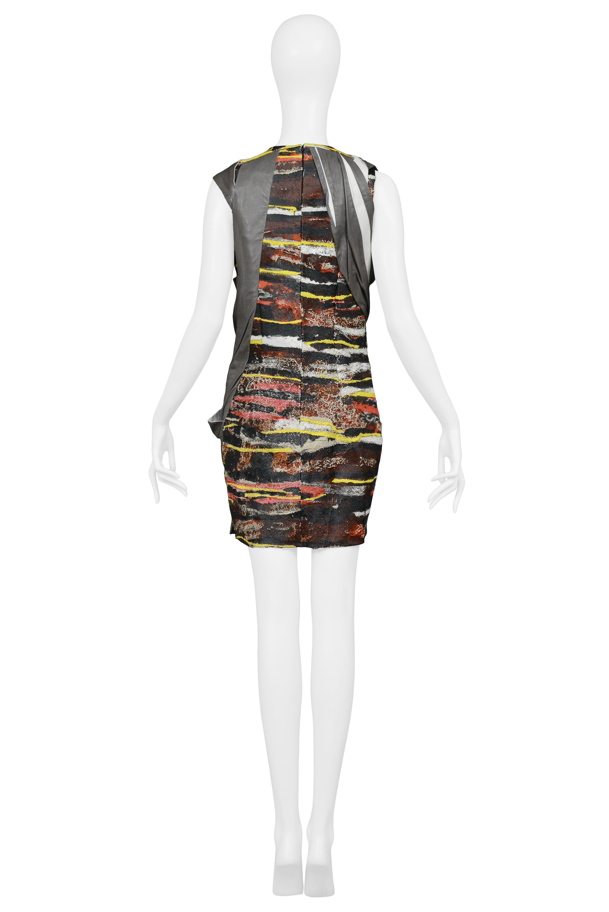 BALENCIAGA FUTURISTIC GREY LEATHER & PRINT DRESS 2010