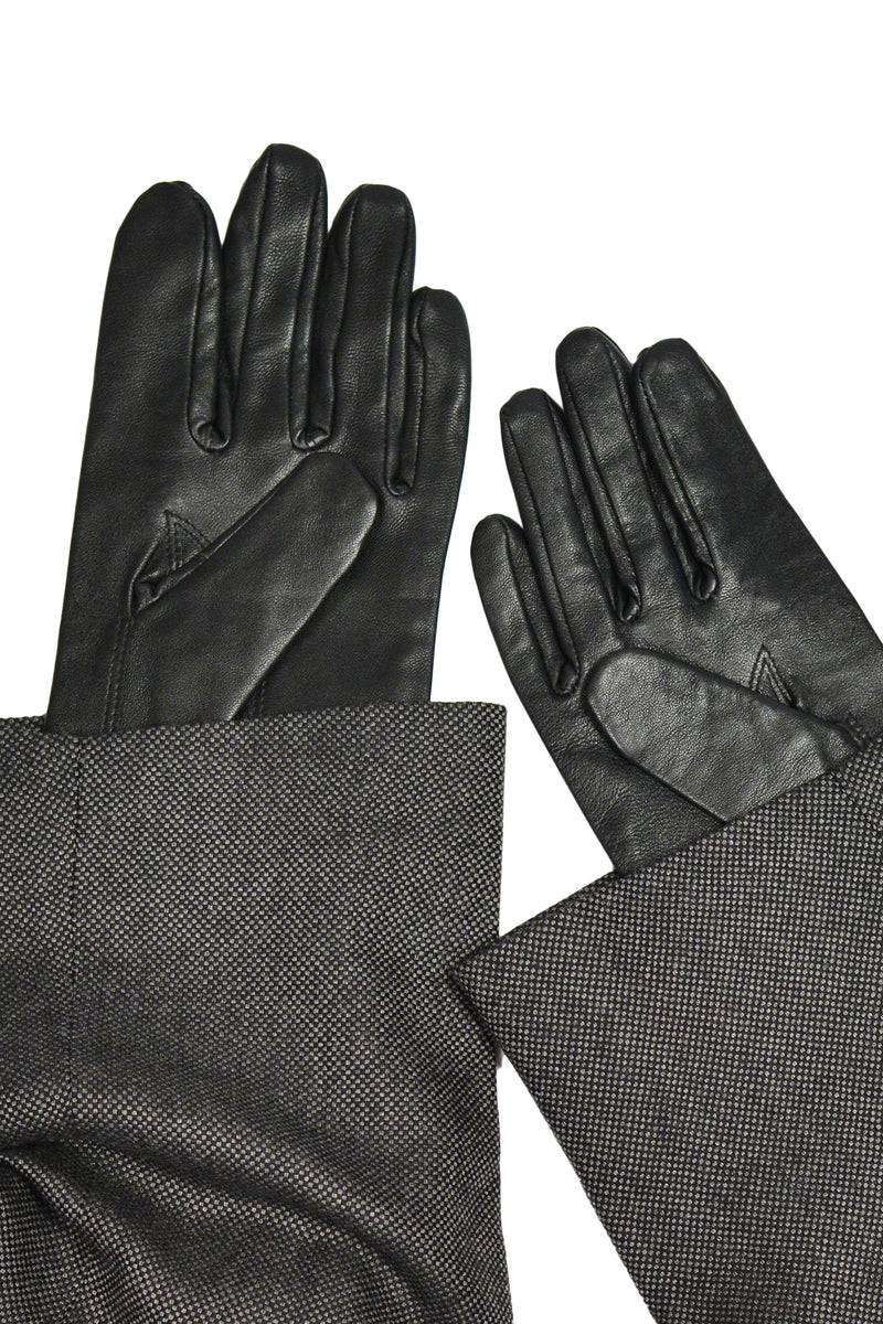BLESS BLACK LEATHER GLOVES WITH GRAY SUITING CUFFS